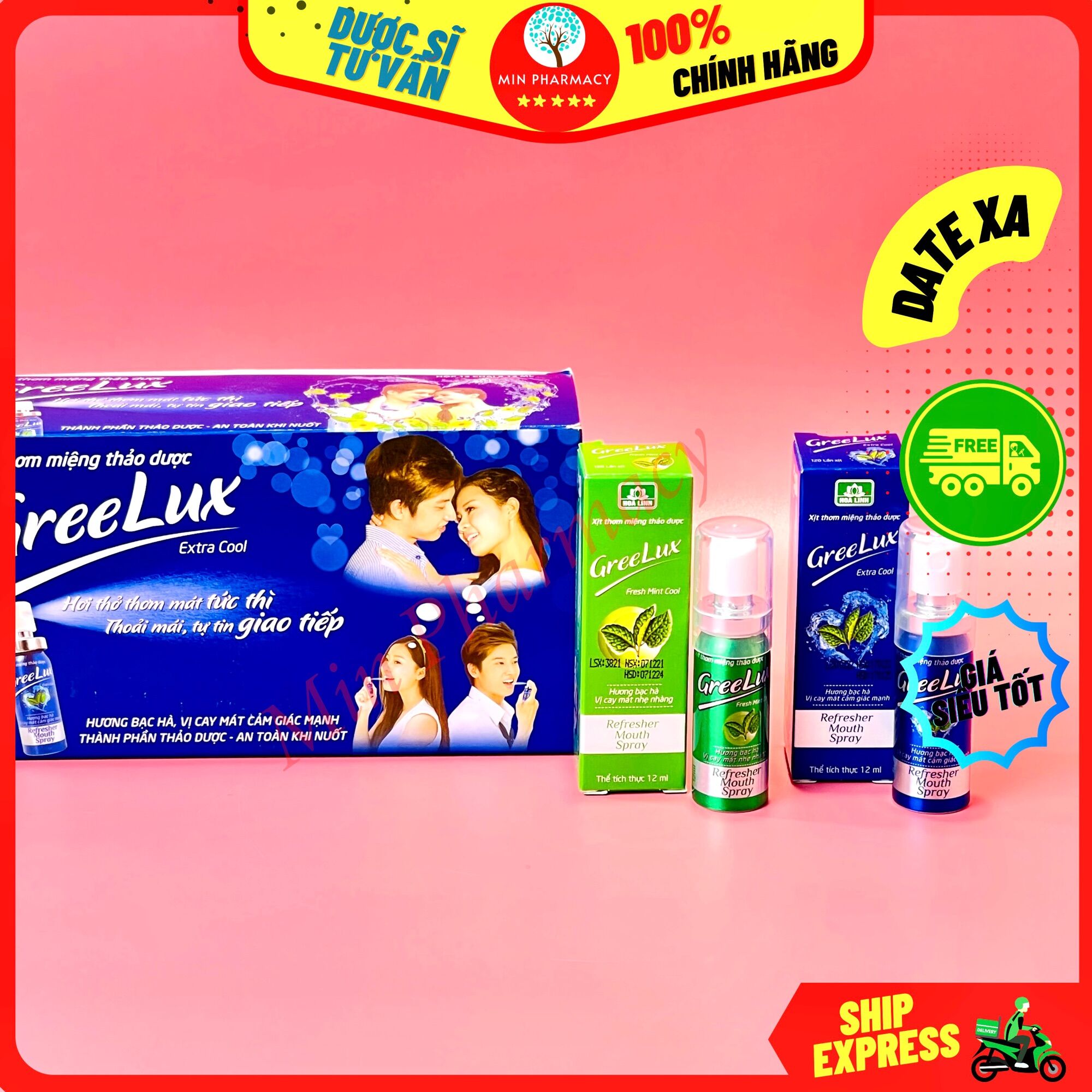Xịt thơm miệng Thảo dược Hoa Linh Greelux Extra Cool/ Fresh mint cool 12ml - Minpharmacy