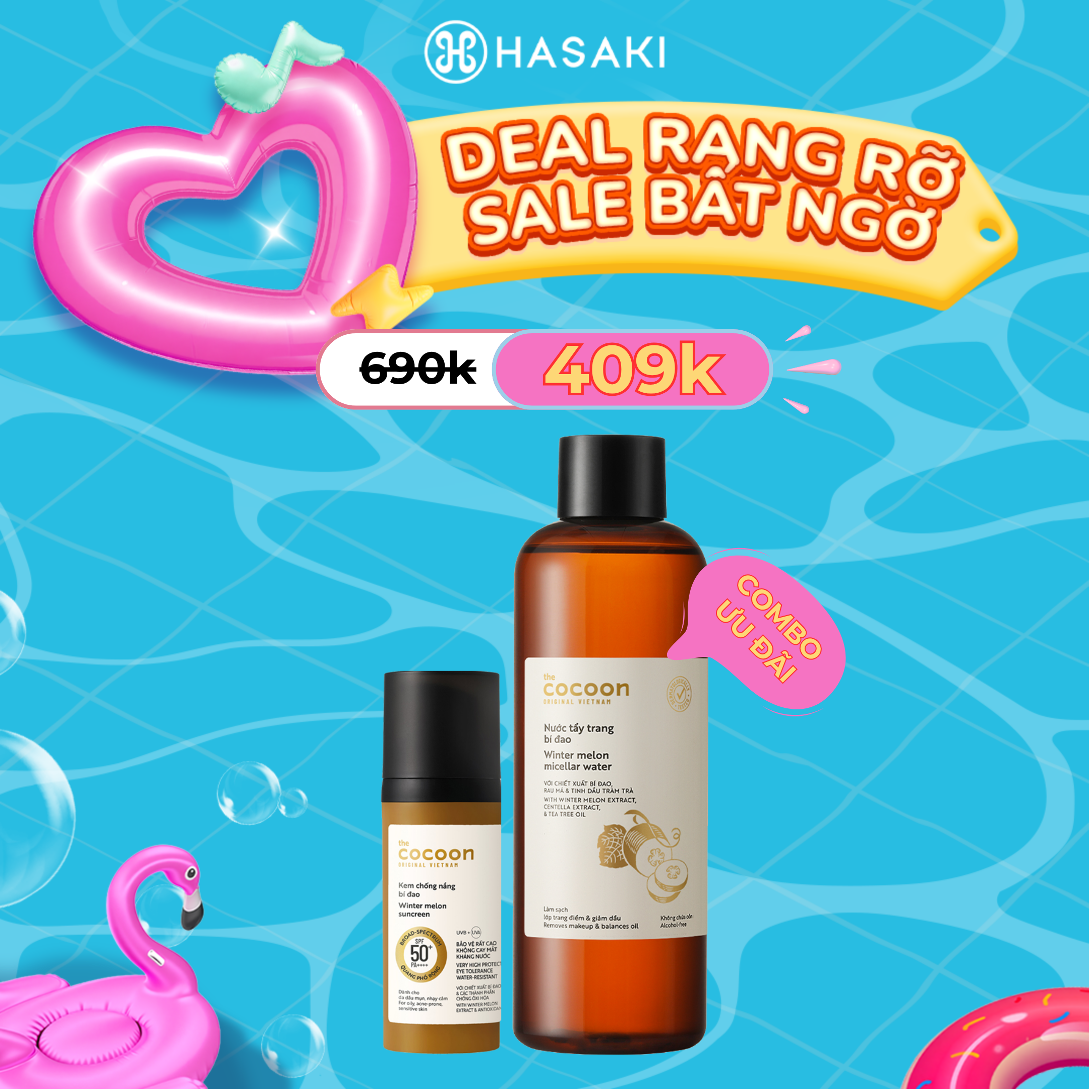 [SIÊU GIẢM GIÁ] Combo Cocoon Kem Chống Nắng 50ml + Nước Tẩy Trang Bí Đao 500ml Hasaki Sản Phẩm Chính Hãng