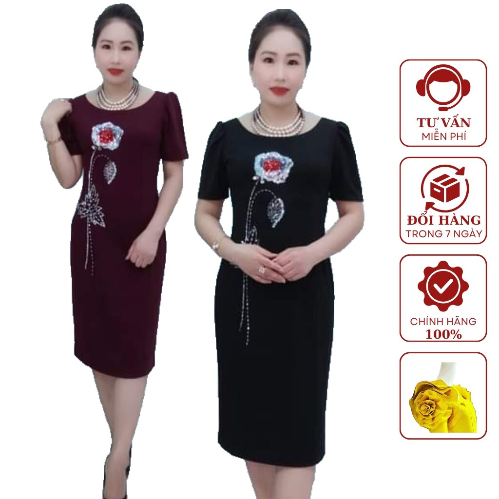 Đầm trung niên giá tốt giới thiệu mãu đầm body kết đá kim sa , sang trọng ,lịch lãm fom dáng che khuyết điềm bụng