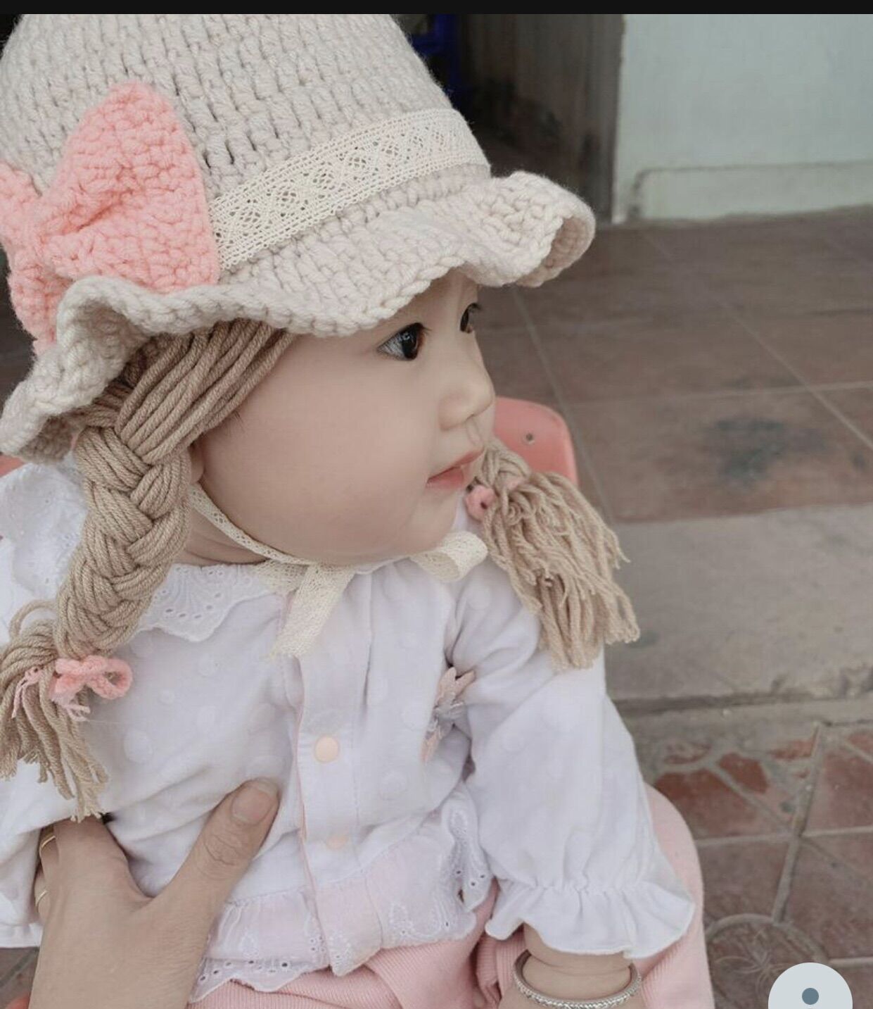 nón giả tóc nơ dây ren cho bé gái