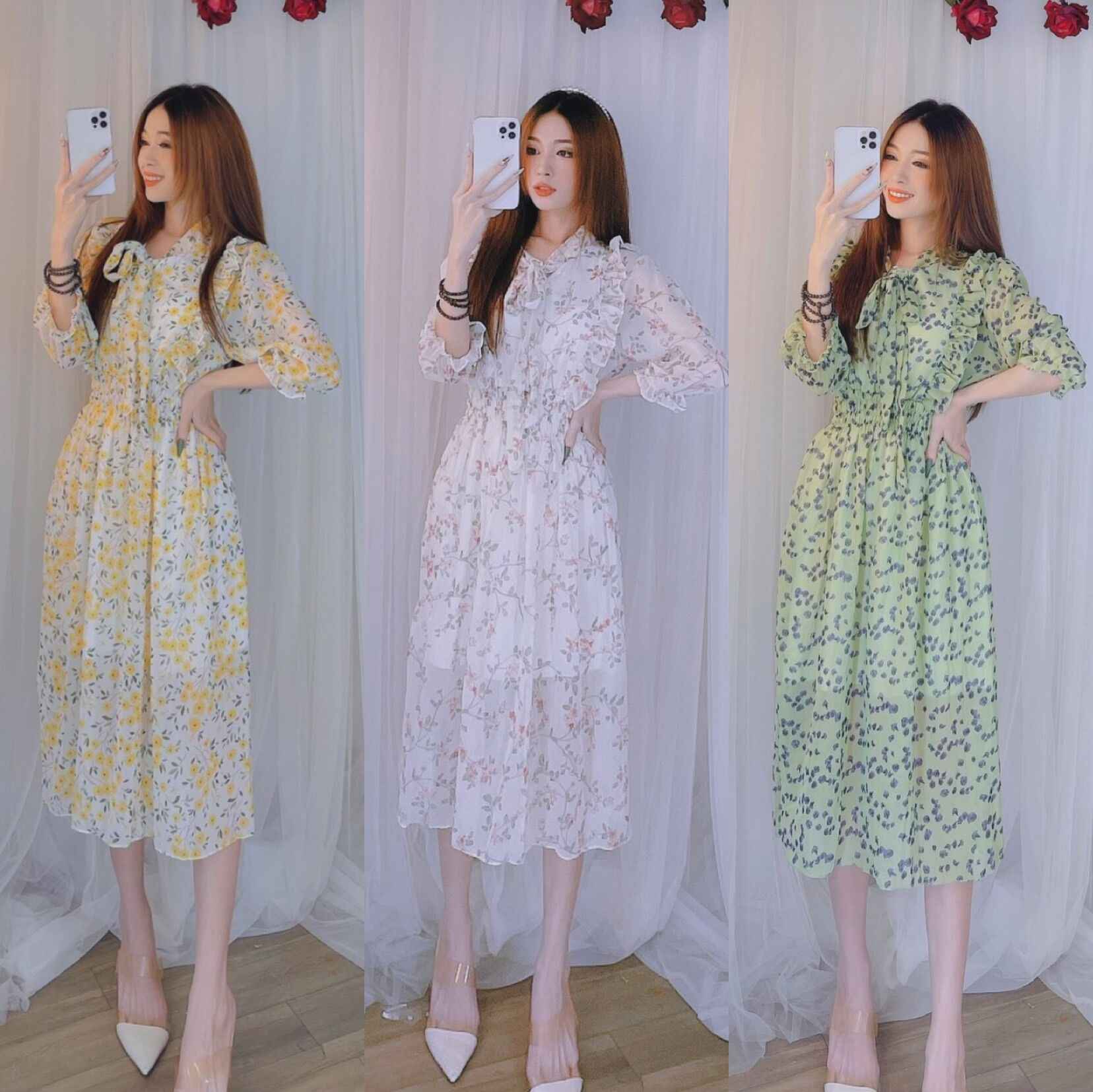 [HCM]Đầm hoa viền bèo cột nơ siêu xinh - hình thật - Thảo Pi shop