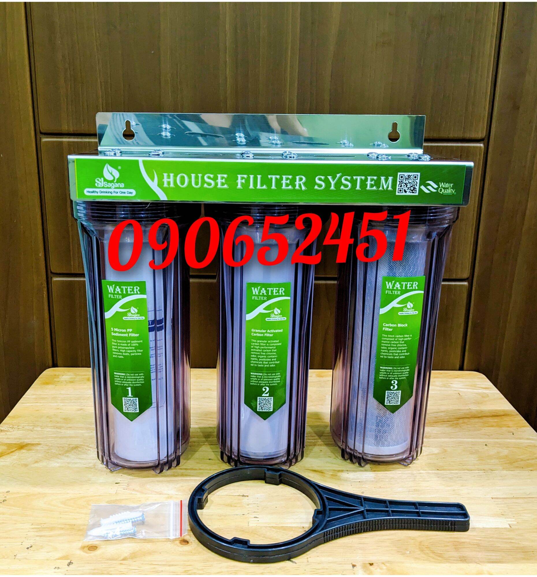 [HCM](Ảnh thật) Bộ 3 cốc lọc bộ lọc nước sinh hoạt 10 inch kèm giá đỡ tay vặn ly