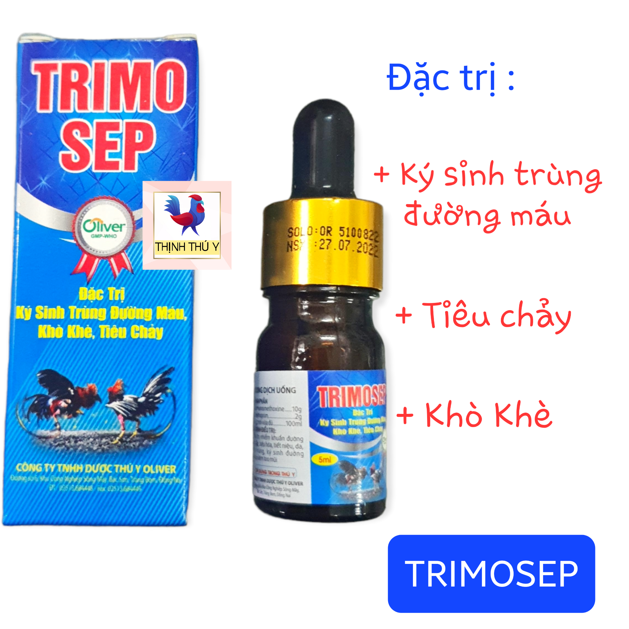 TRIMOSEP (5ml) - Đặc tr.i. bệnh Đầu đen, kí sinh trùng đường máu, khò khè, tiêu chảy cho gà đá