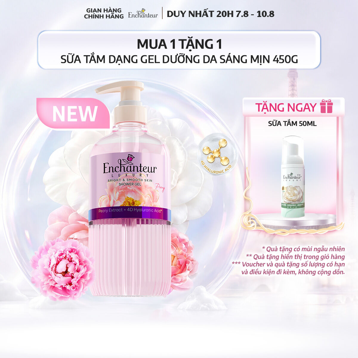[MUA 1 TẶNG 1] Sữa Tắm Enchanteur Luxury Dạng Gel Dưỡng Da Sáng Mịn Camellia/Peony 400ml + Tặng Sữa tắm Enchanteur Luxury Dạng bọt Camellia 50ml (Quà hiện giỏ hàng)