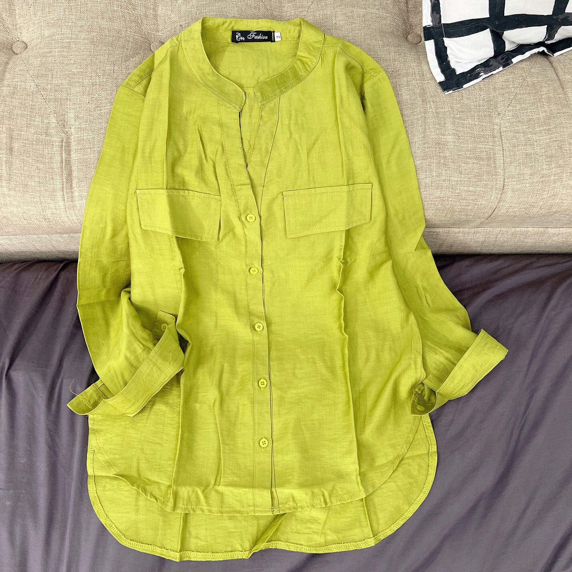 BIG SIZE - ÁO SƠ MI NỮ - COTTON THÁI CỔ TRỤ TAY DÀI