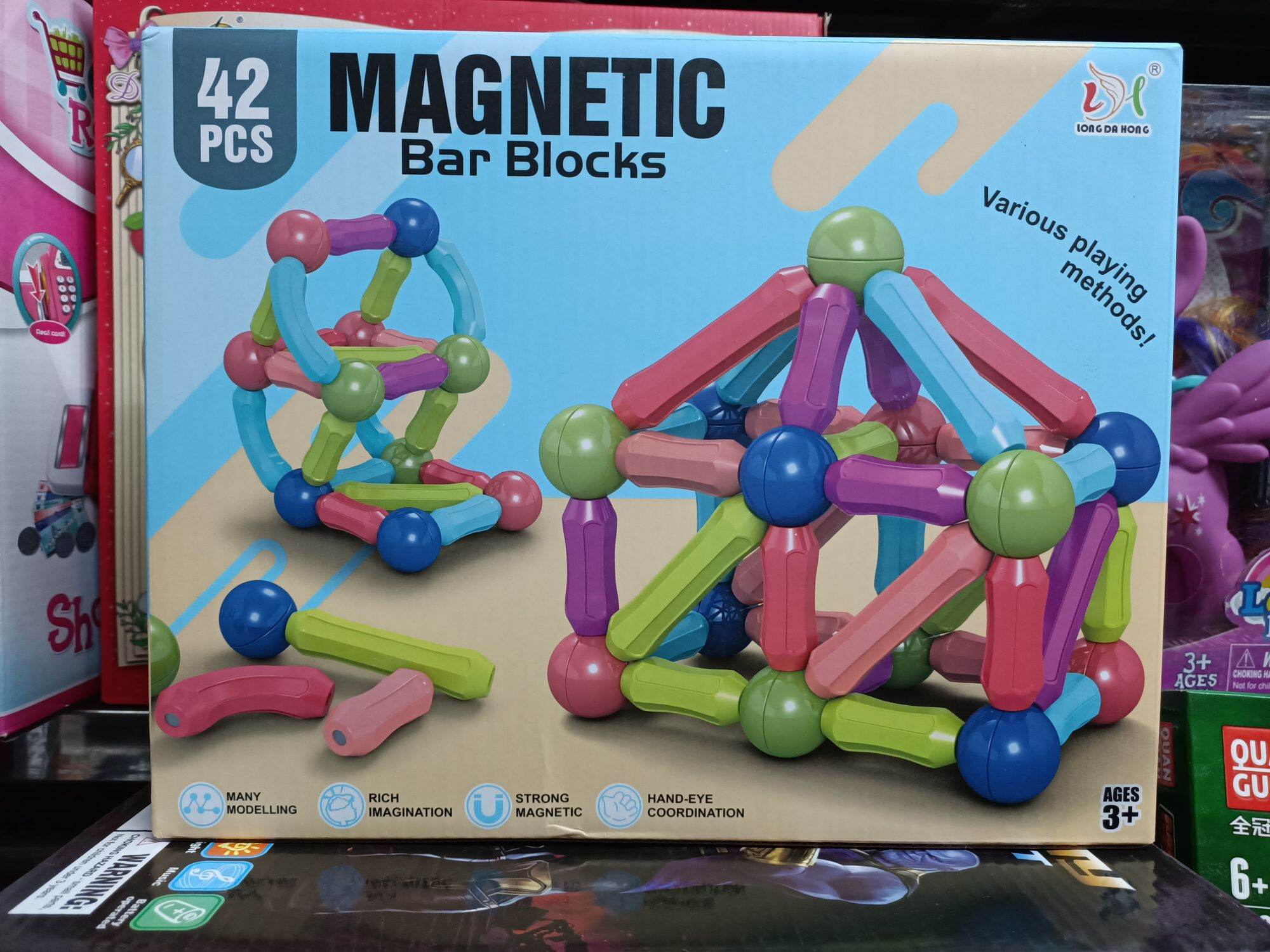 H03 - MAGNETIC Bar Blocks Hộp đồ chơi lắp ghép bóng và các thanh nam châm Siêu Hot, gồm 42 chi tiết