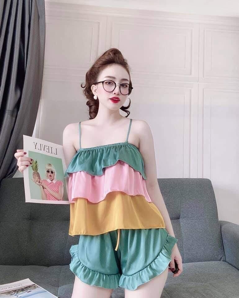 Đồ ngủ nữ, bộ ngủ 3 màu chất lụa satin