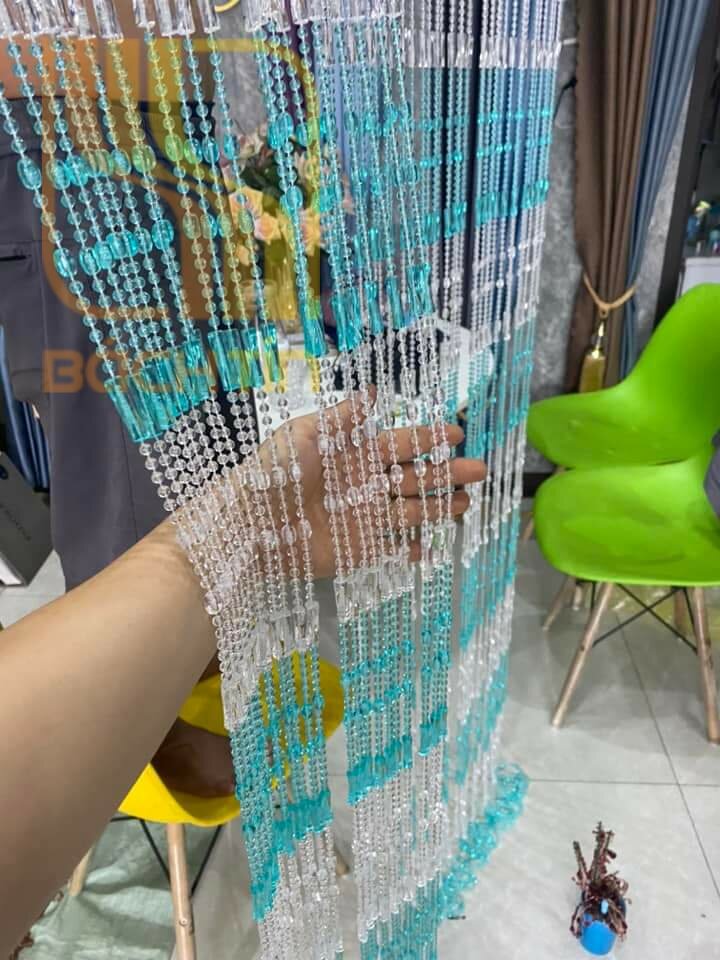 rèm cửa mành hạt nhựa trang trí khúc xanh trắng