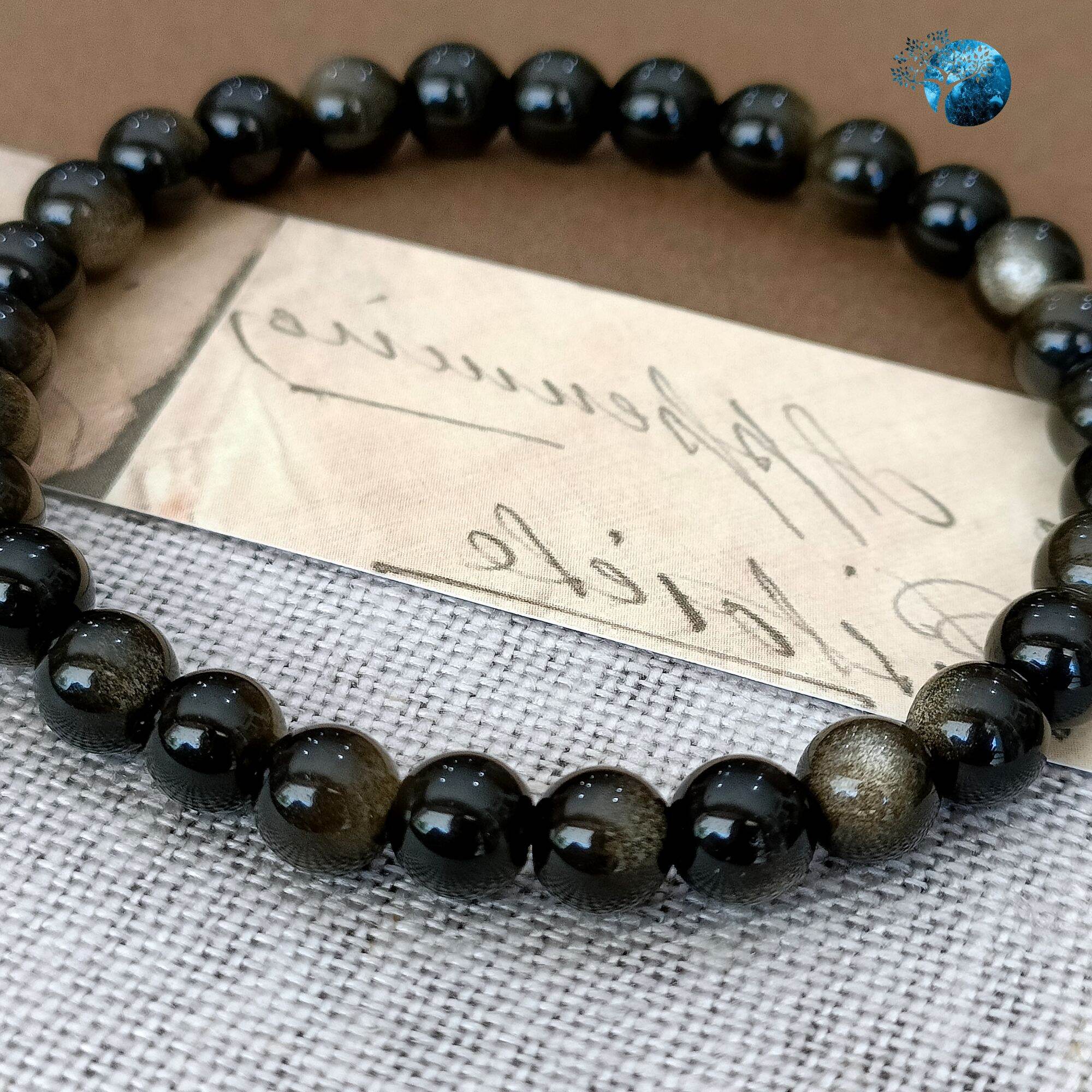 Vòng tay đá obsidian ánh vàng nâu 6mm