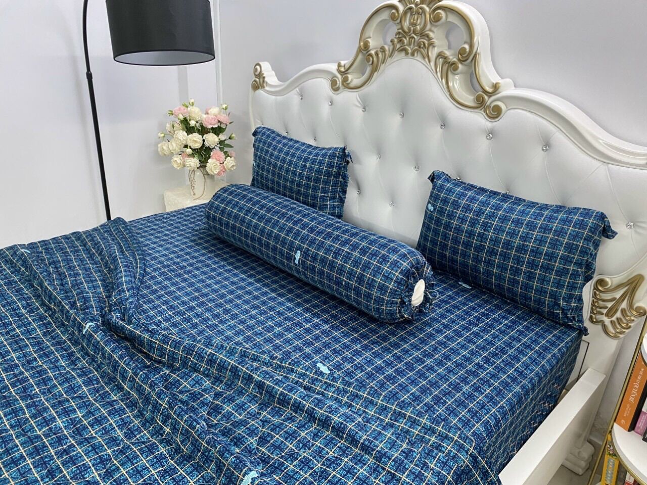 Bộ drap thun Hàn quốc 4 món hoạ tiết caro ( không phối)