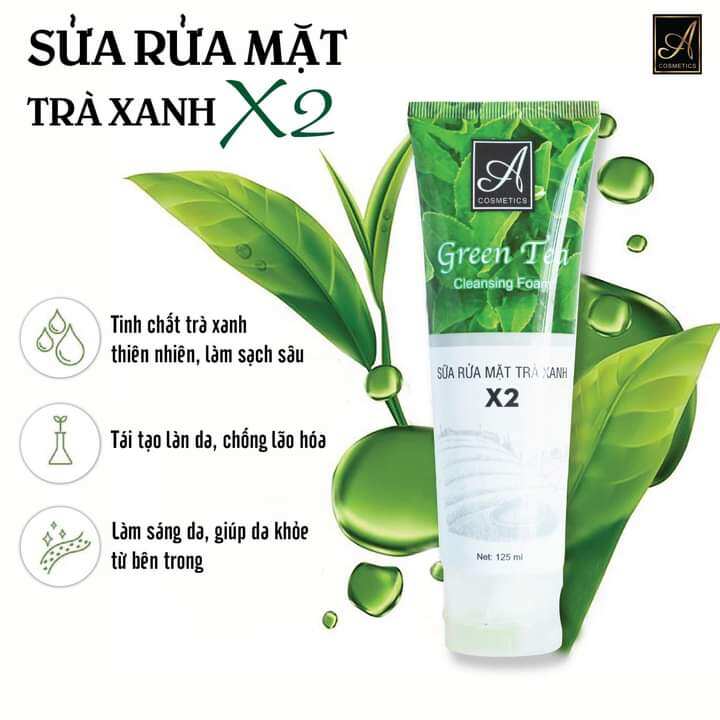 Sữa rửa mặt Trà Xanh X2. ngăn ngừa mụn, kiểm soát dầu nhờn