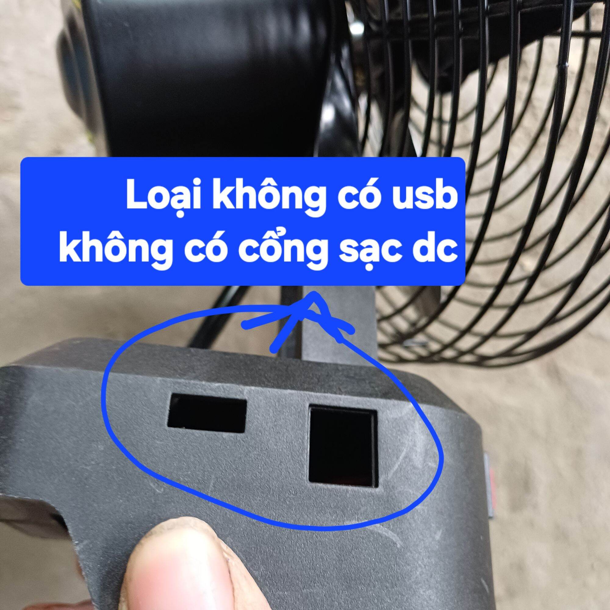 Thân quạt lồng sắt sử dụng chân pin phổ thông 4cm có 2 lựa chọn loại có usb có dc và loại không có usb không có dc