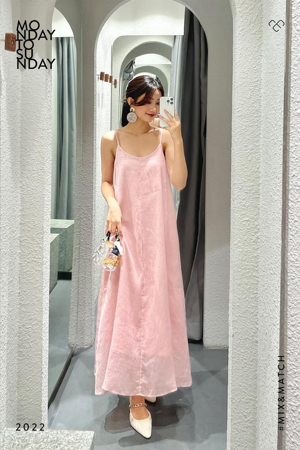Váy maxi 2 dây hồng