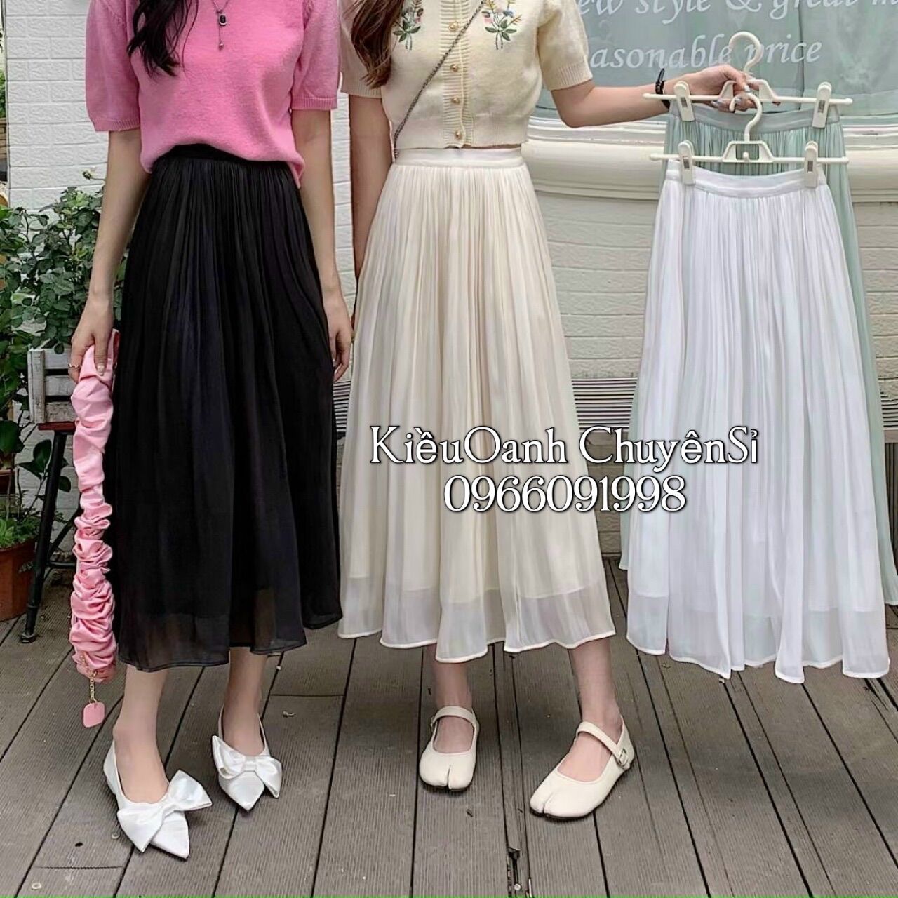 Chân váy lụa bóng dáng xoè dài hàng QC loại 1
