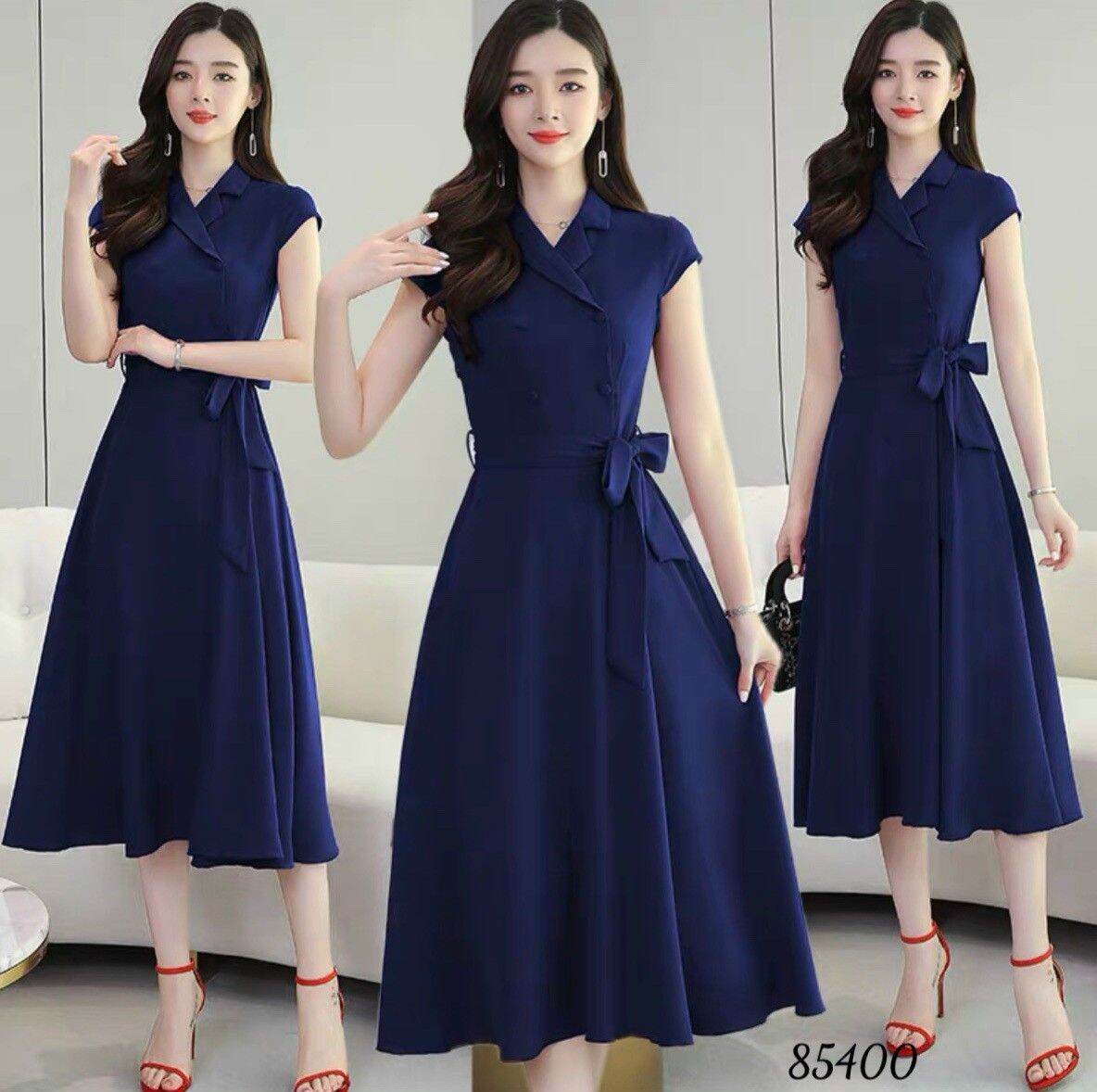 Đầm xòe dự tiệc cổ vest cột eo sang trọng