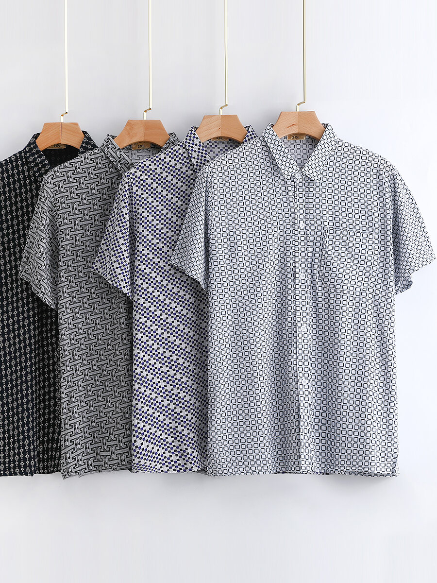 Trang Phục Nam Trung Niên Người Già Dễ Phối Mùa Hè Áo LỤA ĐŨI Áo Sơ Mi Cộc Tay Áo Cardigan Áo Sơ Mi Cổ Bẻ Cotton Nhân Tạo Cho Bố