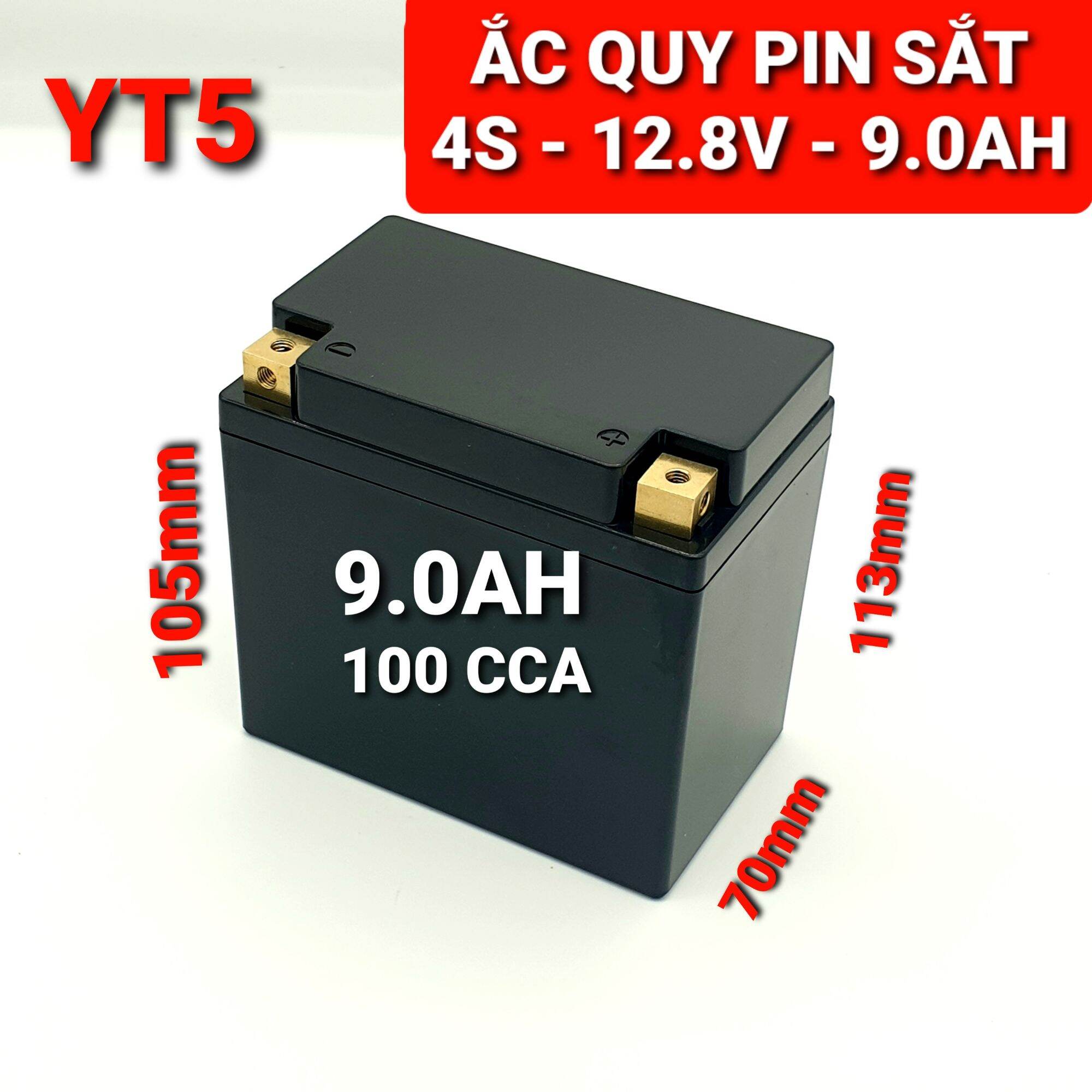 Achun.vn - YT5 - ẮC QUY LITHIUM SẮT 4S- 12.8V - 9.0AH - 12 Cell 21700- Khởi động xe máy