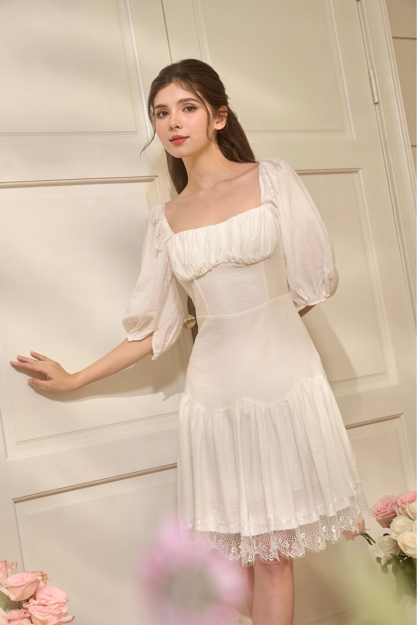 Váy đũi phối ren 2 lớp Olive dress