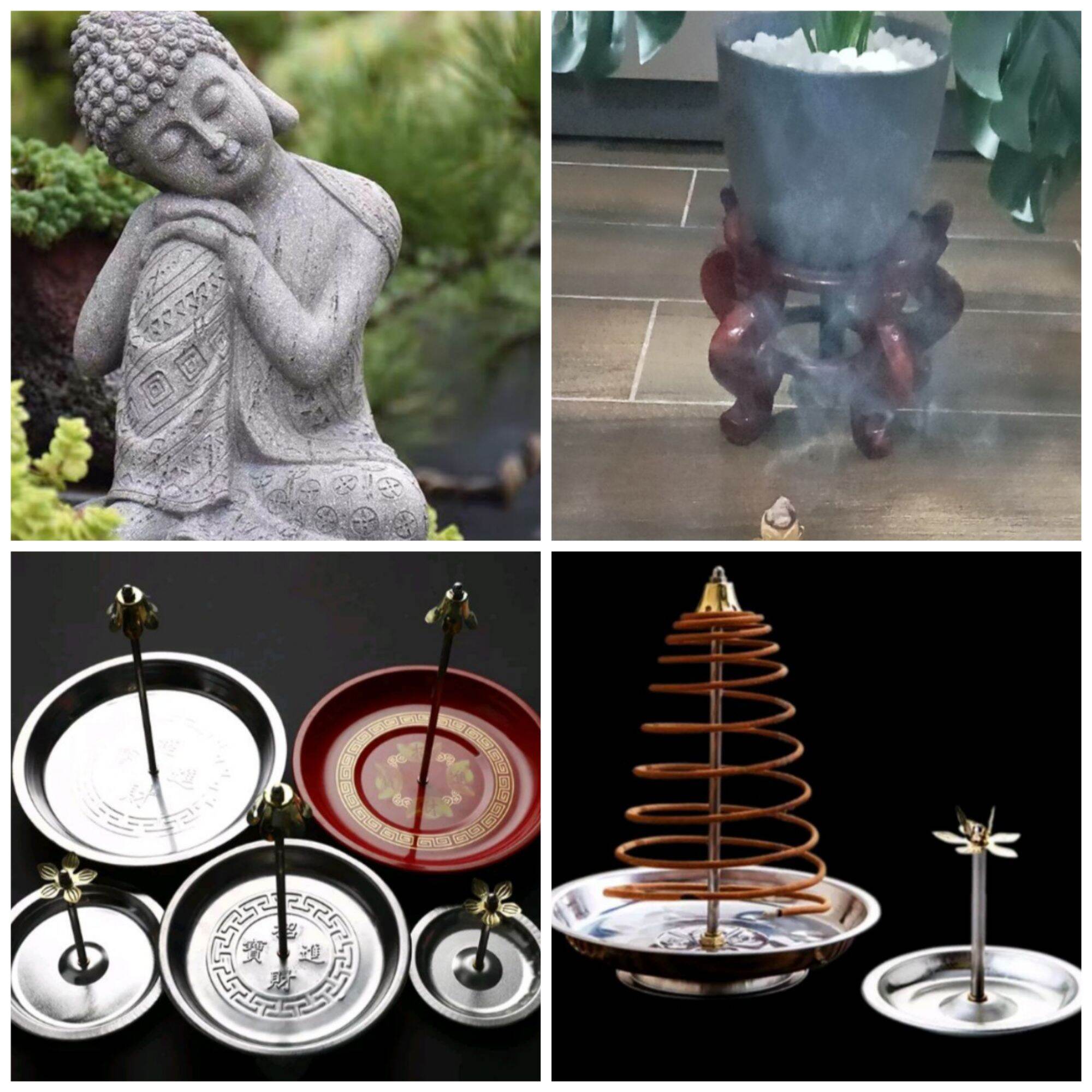 Dĩa kim loại dùng đốt nhang trầm/nhang vòng không làm rớt tàn nhang vương vãi
