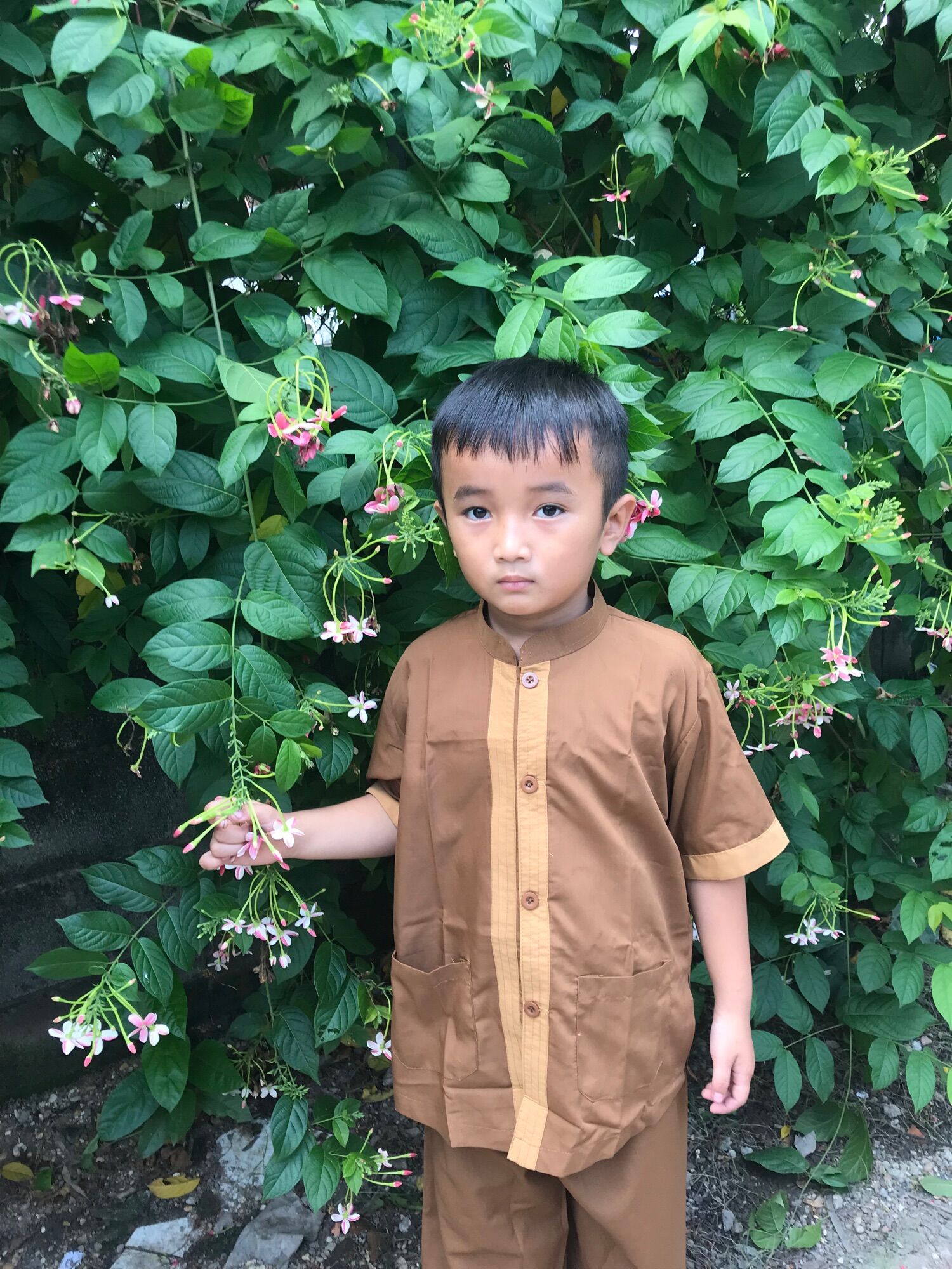 Thời trang trẻ em áo lam đi chùa bé trai quần áo bé trai