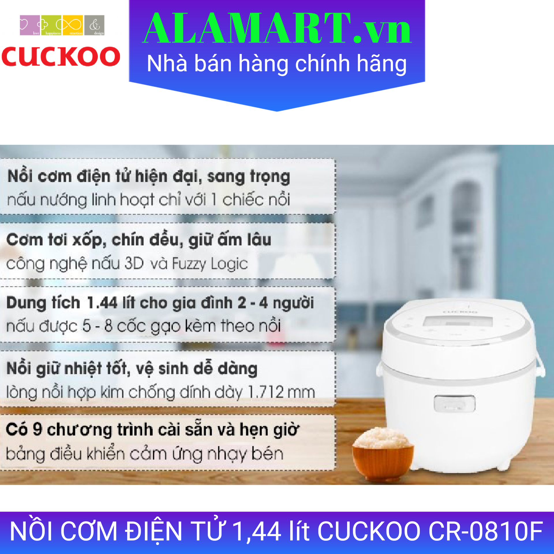 NỒI CƠM ĐIỆN TỬ 1,44 LÍT CUCKOO CR-0810F