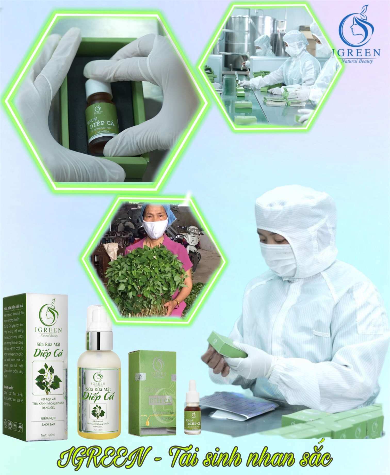 Combo Diếp Cá IGREEN (Sữa rửa mặt + Serum) – Sạch mụn, thâm