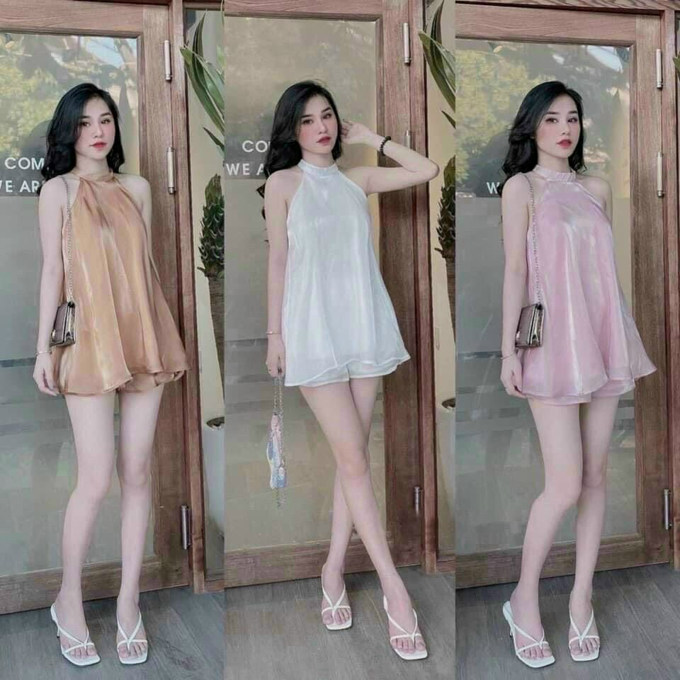 Set bộ voan tơ cổ yếm nữ có lót