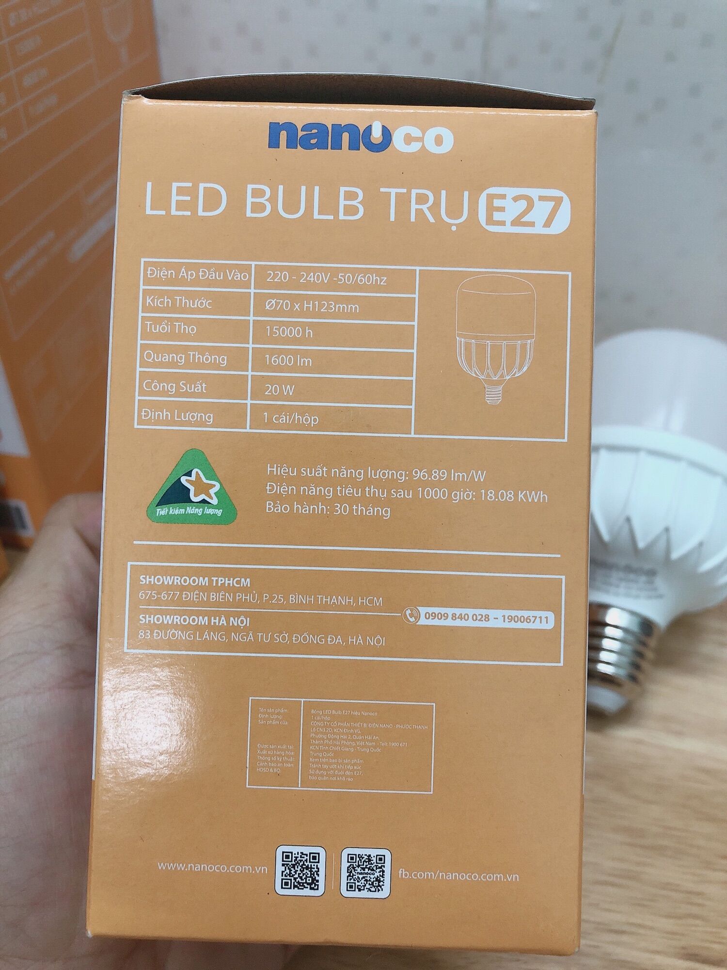 [HCM]bóng 20w led BULB trụ E27 NLB206 nanoco trắng