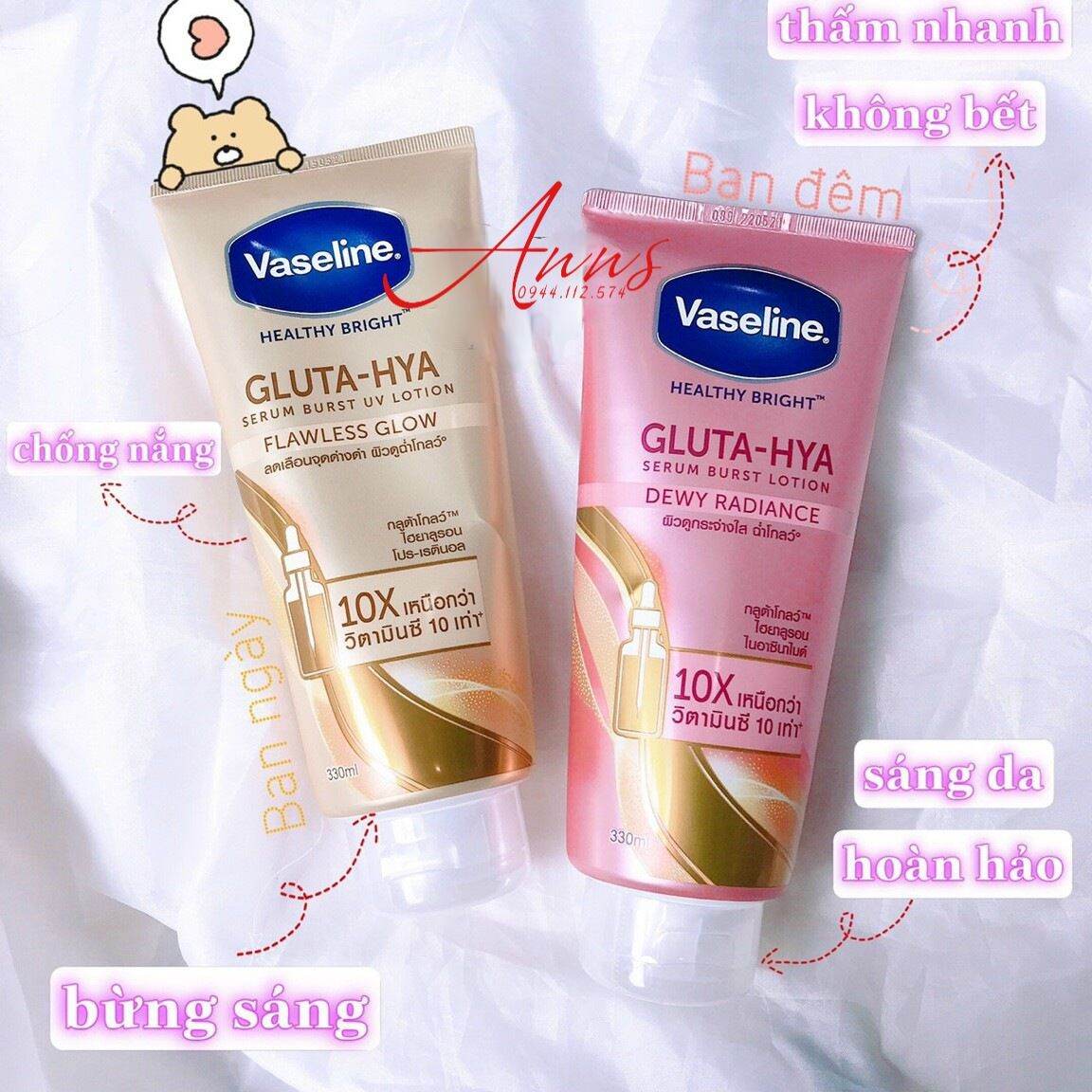 Sữa dưỡng thể VASELINE HEALTHY BRIGHT GLUTA HYA SERUM BURST LOTION 10X