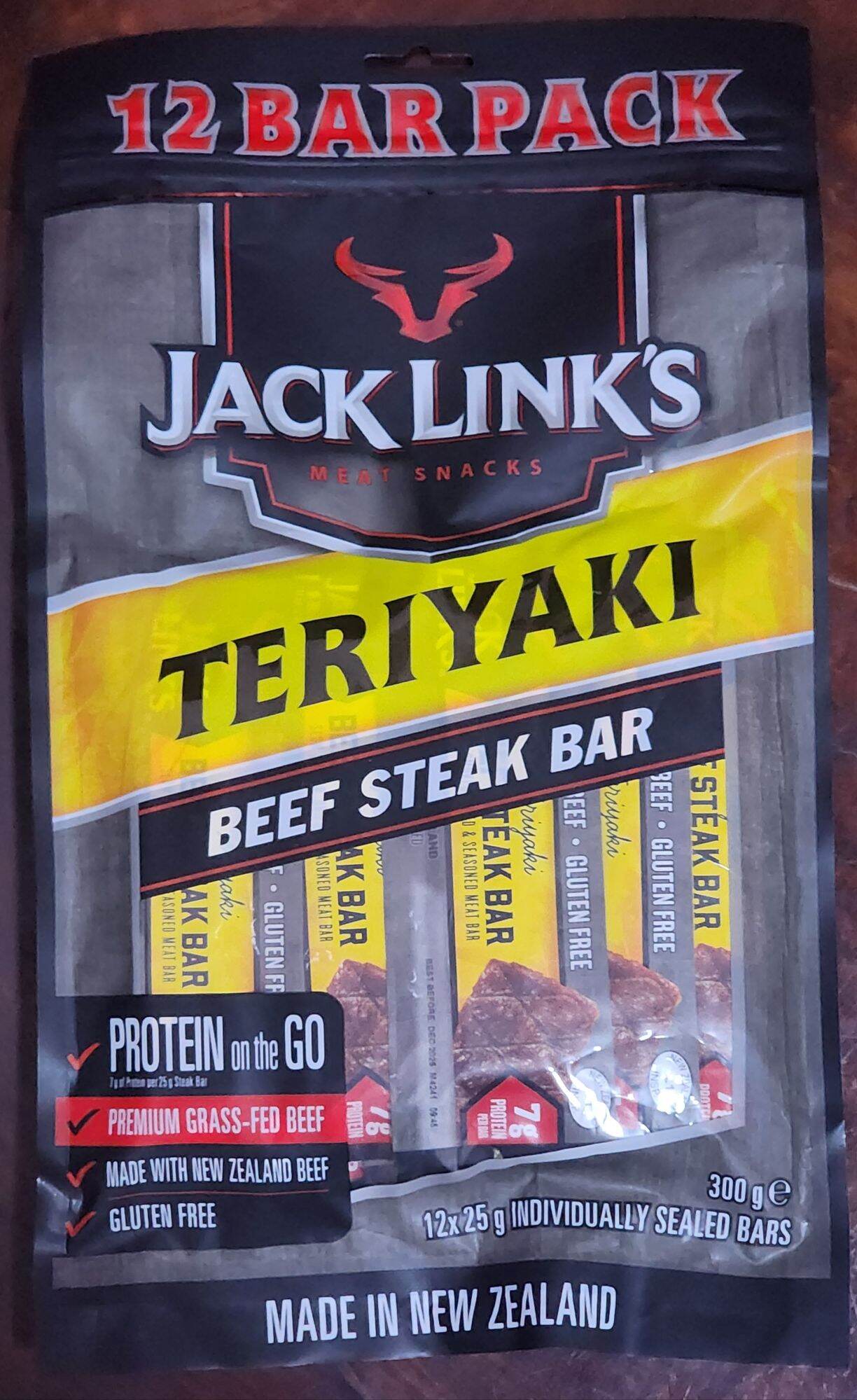 Thịt bò Khô Newzeland Jack Link's - Beef Jerky Teriyaki - steak bar - đóng vỉ (gói 12 vỉ 25g)