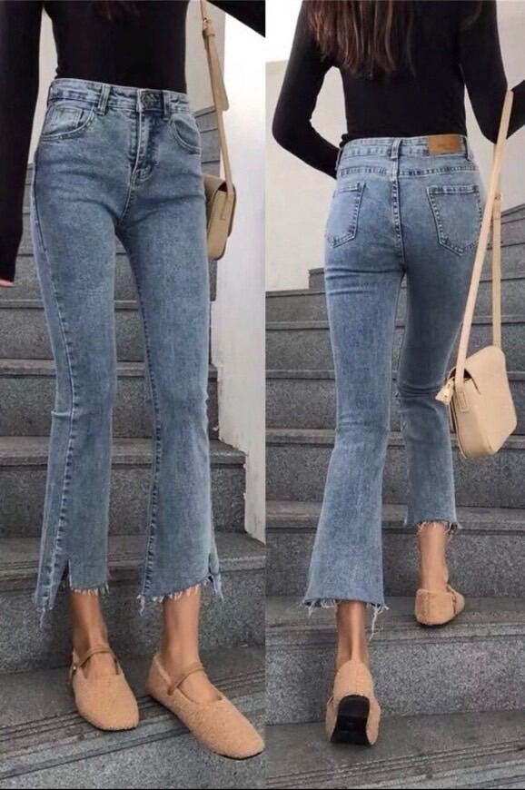 [Mua 2 giảm 5%] Quần jean nữ ống loe dài chất bò xanh co dãn 4 chiều có size đại fom nâng mông tôn dáng cao cấp