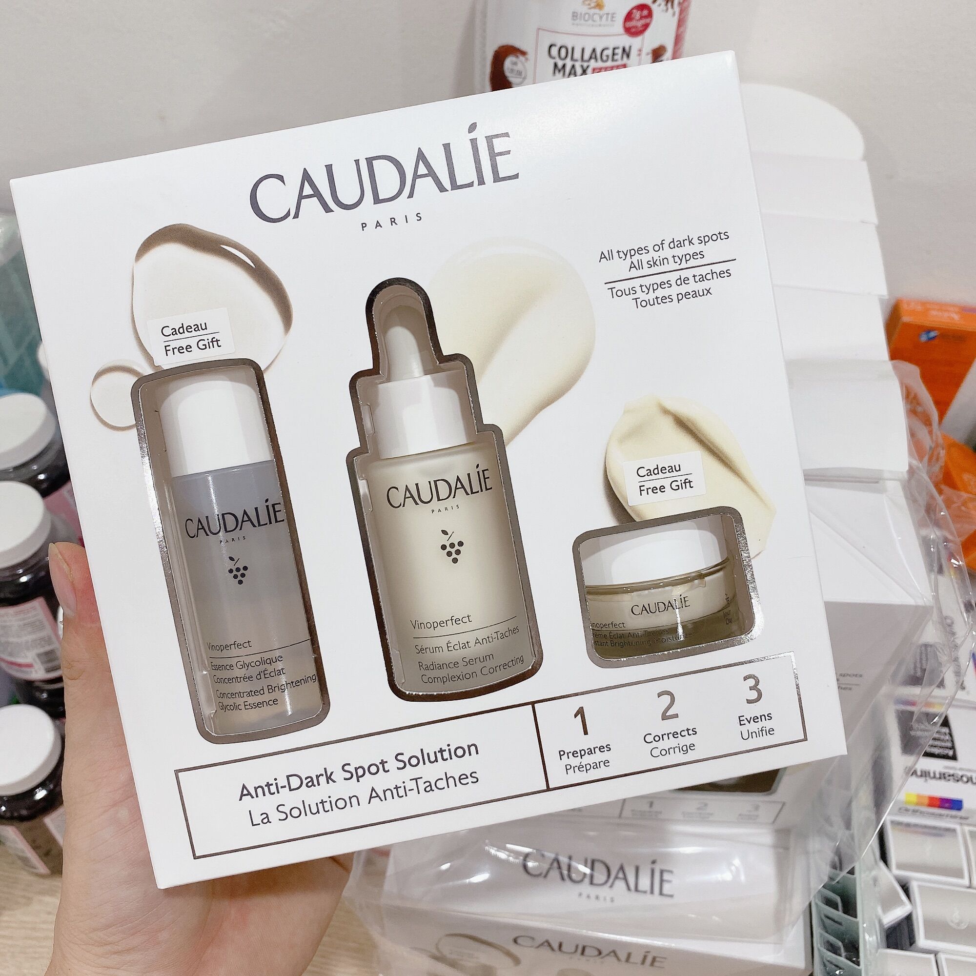 Set dưỡng da giảm thâm nám Caudalie Vinoperfect ( Nước thần + Serum + Kem dưỡng )