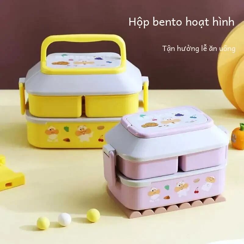 Hộp Bento Di Động Hai Lớp Dung Tích Lớn Hộp Cơm Trưa Trái Cây Nhiều Màu Sắc Cho Trường Học Căng Tin Trẻ Em Và Thanh Thiếu Niên