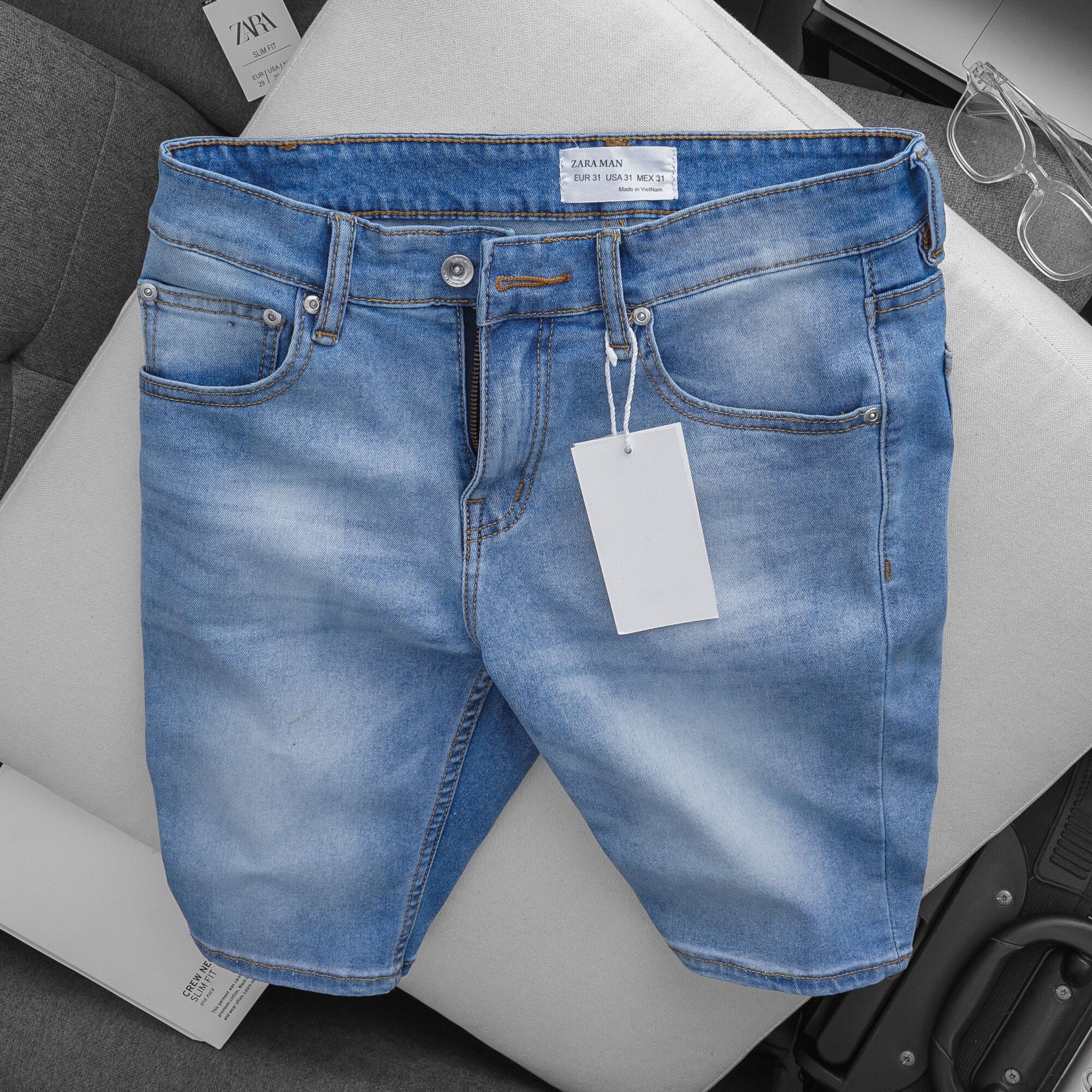 Quâng short bò nam xanh trơn hàng VNXK cao cấp jean co giãn