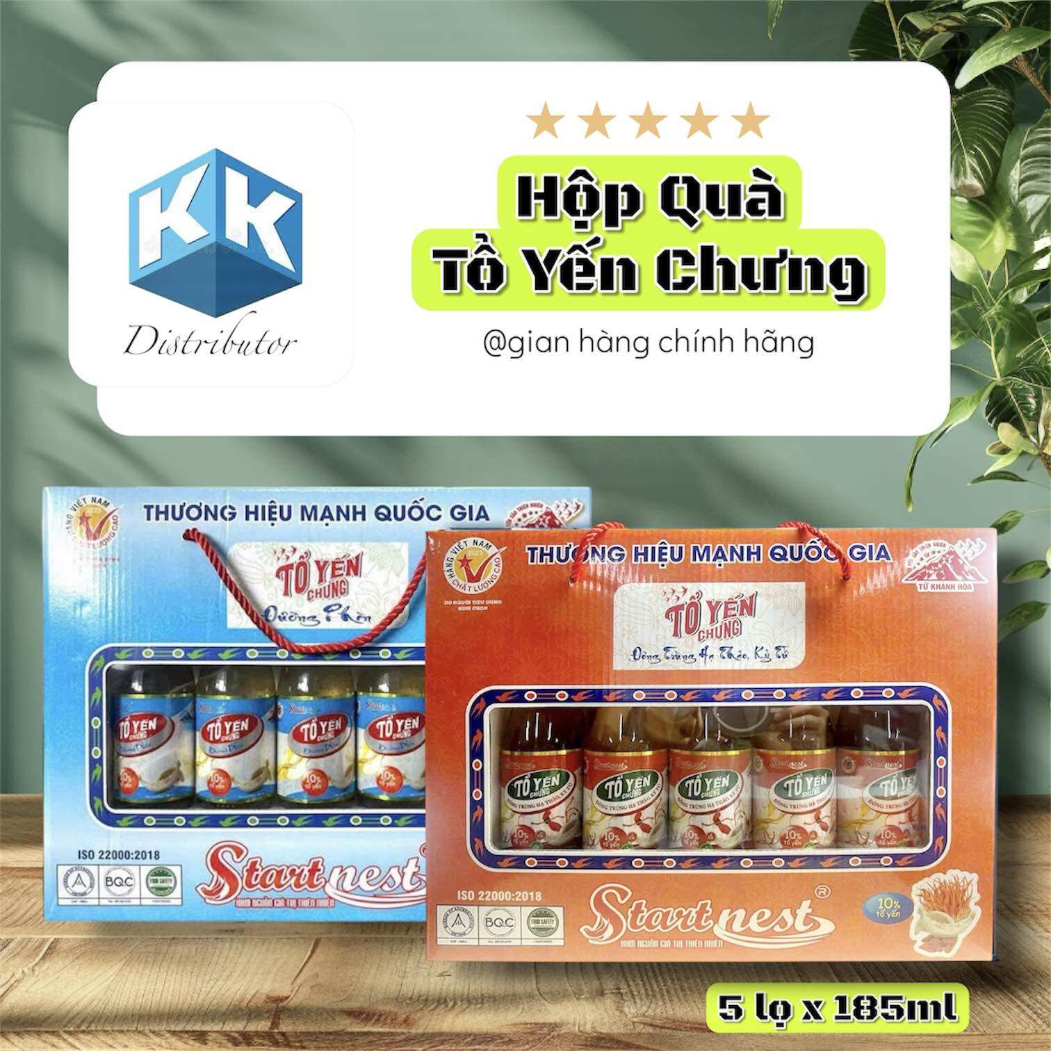 Hộp Quà 5 Lọ x 185ml Yến Khánh Hoà Chưng Đường Phèn/ĐTHT 10% Tổ Yến