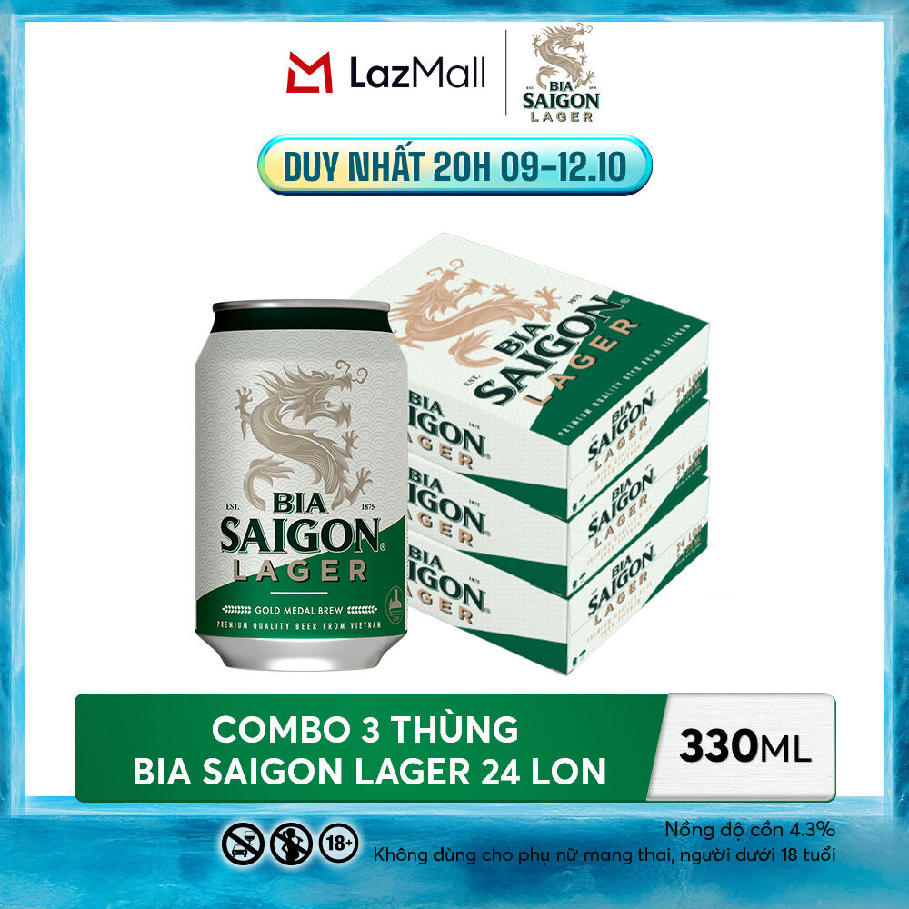 Nồng Độ Cồn 4.3% - Combo 3 Thùng 24 Lon Bia Saigon Lager 330ml