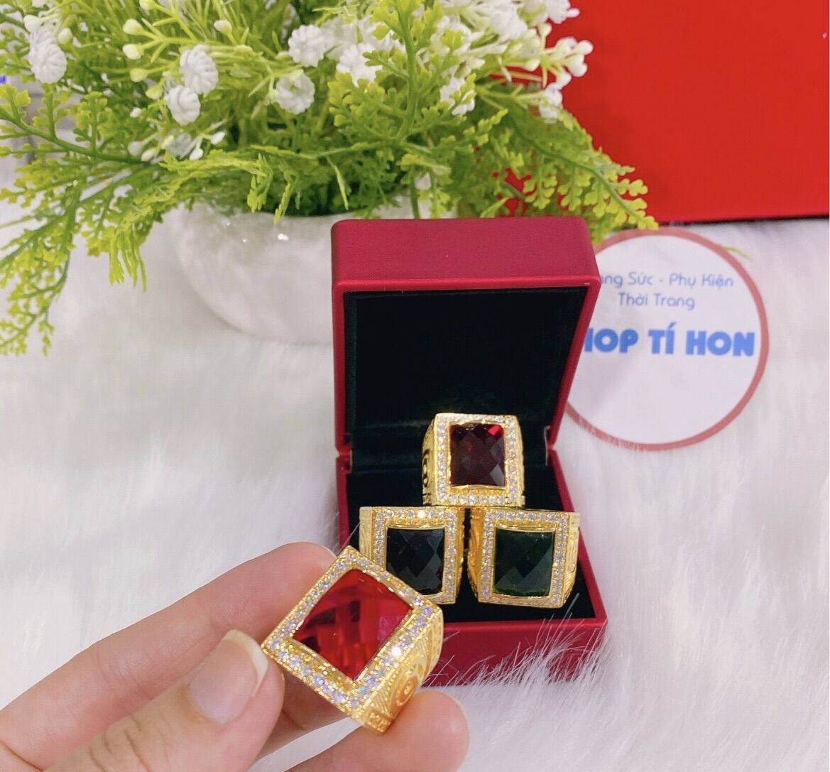 Nhẫn nam mạ vàng 18k đính đá đỏ cực đẹp