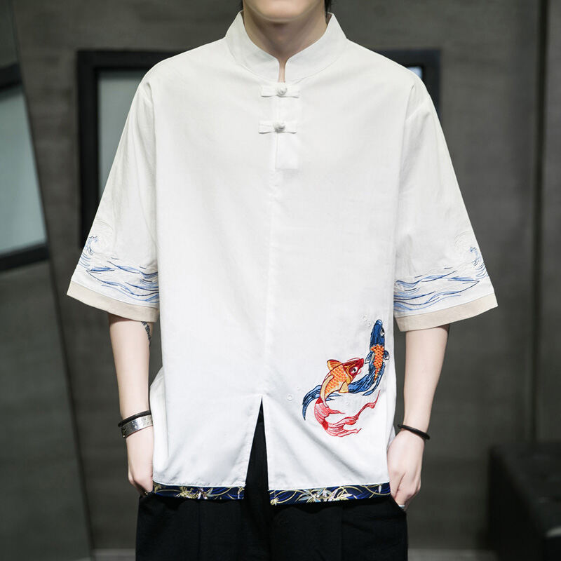 Nam Mùa Hè Mỏng Tay Phong Cách Trung Hoa Hán Phục Vintage仙气 Dao Pao Trà Quần Áo Kích Thước Lớn Đường Phù Hợp Với Thời Trang Tay Lửng