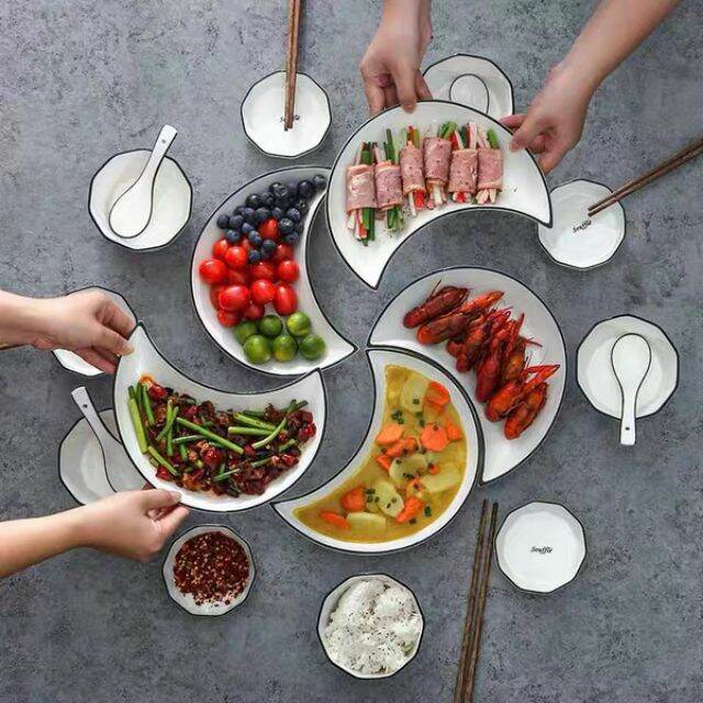 Bộ đĩa mặt trăng men trắng
