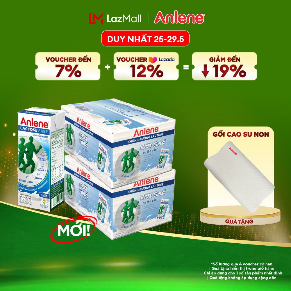 Combo 2 Thùng 36 hộp sữa Anlene không đường Lactose vị nguyên bản 180ml