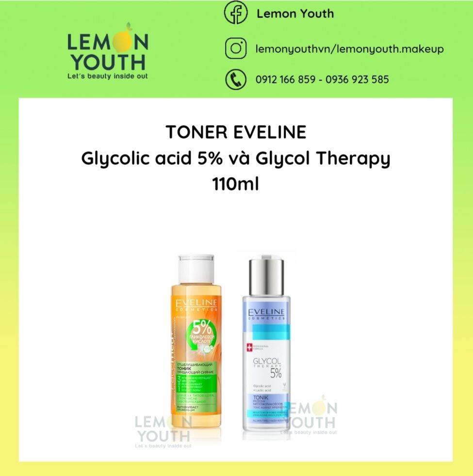 Toner Eveline Acid Glycolic 5% Và Glycol Therapy 110Ml Làm Sạch Sâu Giảm Bít Tắc Lỗ Chân Lông