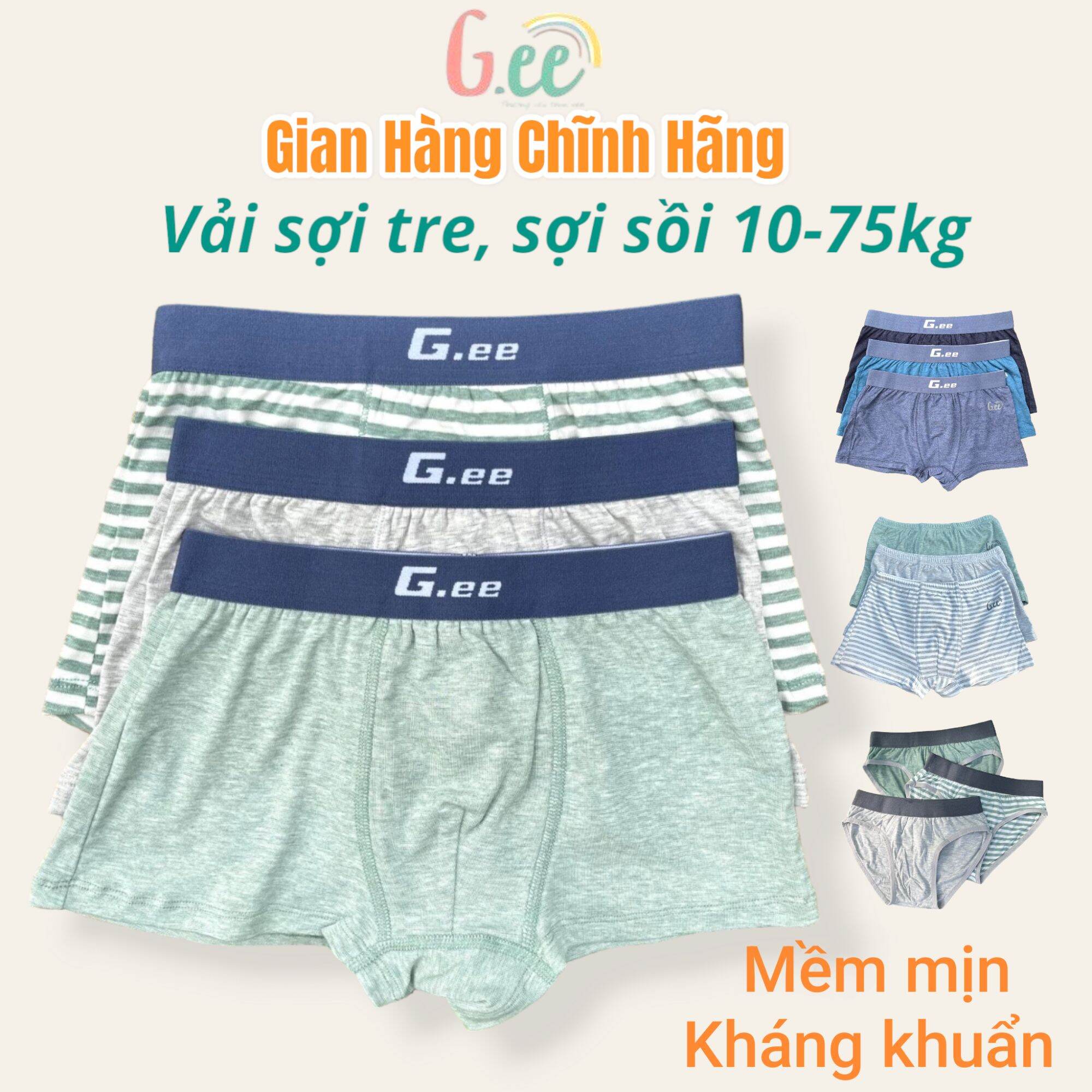 Set 3 Quần Lót, Sịp Bé Trai Vải Sợi Sồi Cao Cấp Mềm Mịn