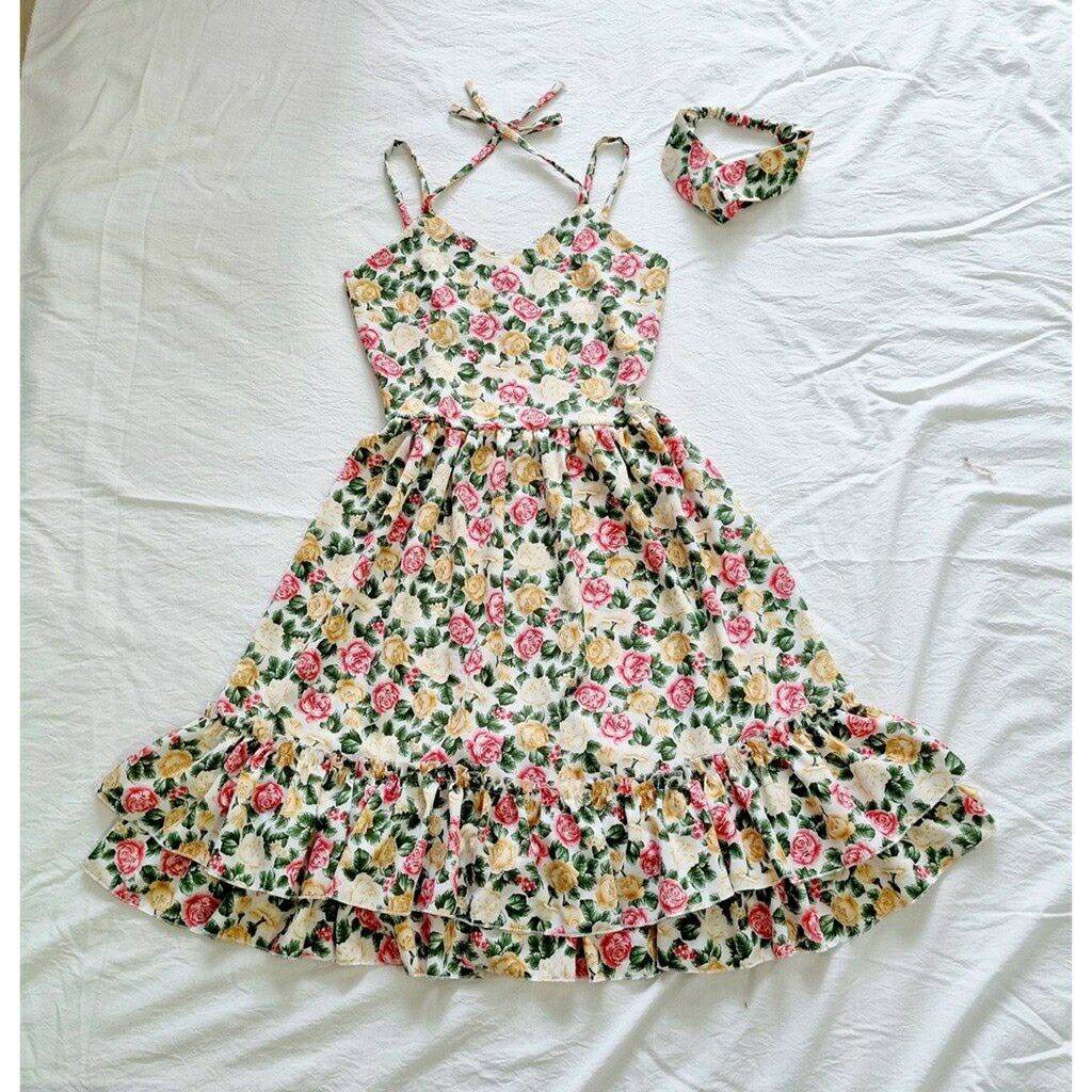 [ CÓ QUÀ TẶNG 🥰] Đầm mẹ và bé hoa hồng xanh