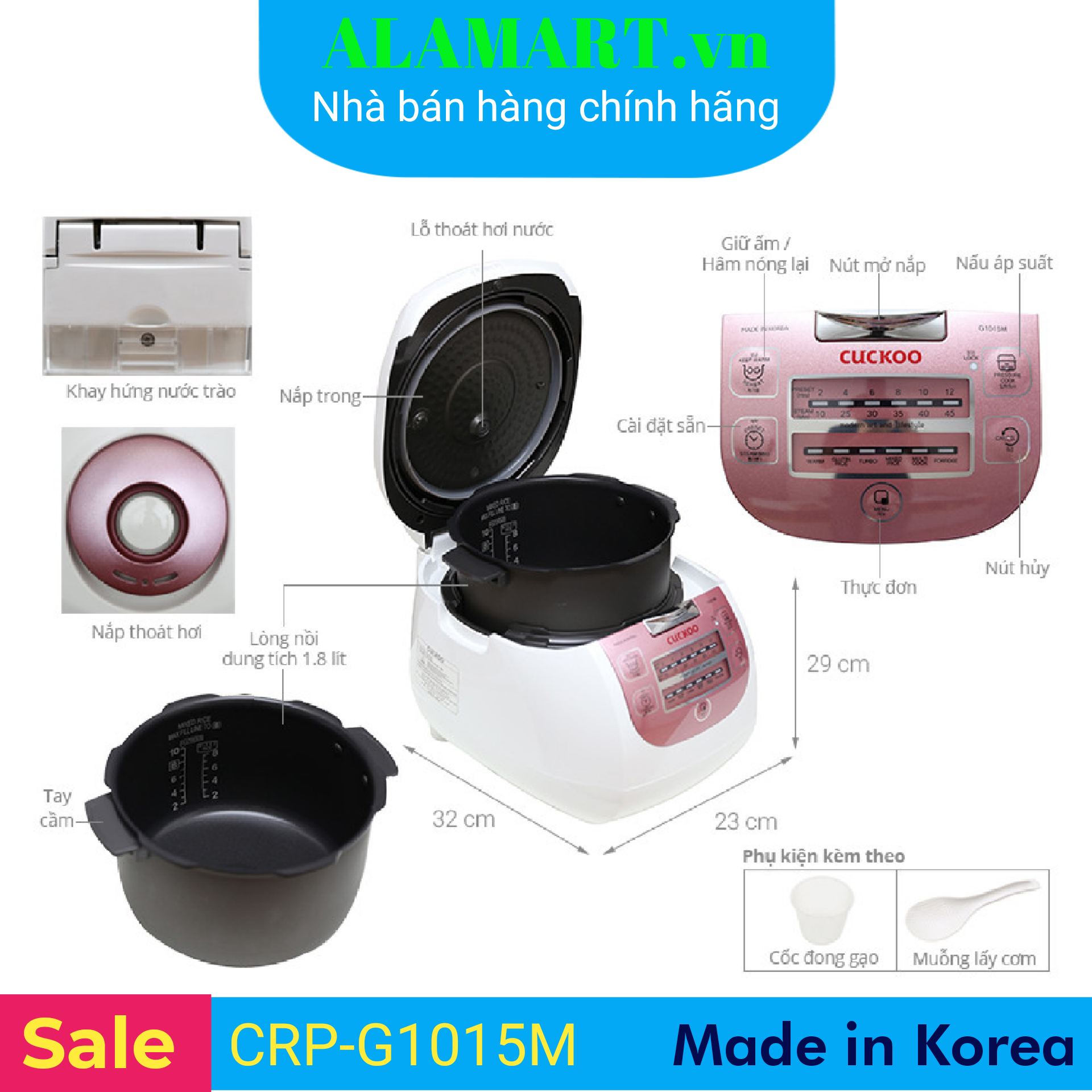 [HCM]Nồi cơm áp suất điện tử Cuckoo 1.8 lít CRP-G1015M