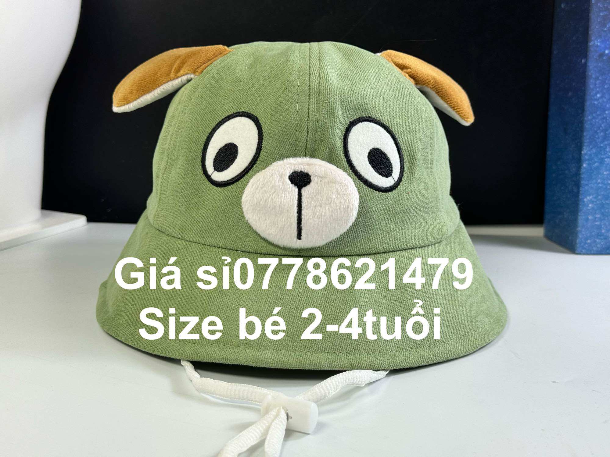 Nón vành cho bé 2 tuổi đến 6 tuổi - mũ tai bèo thêu gấu baby - nón trẻ em