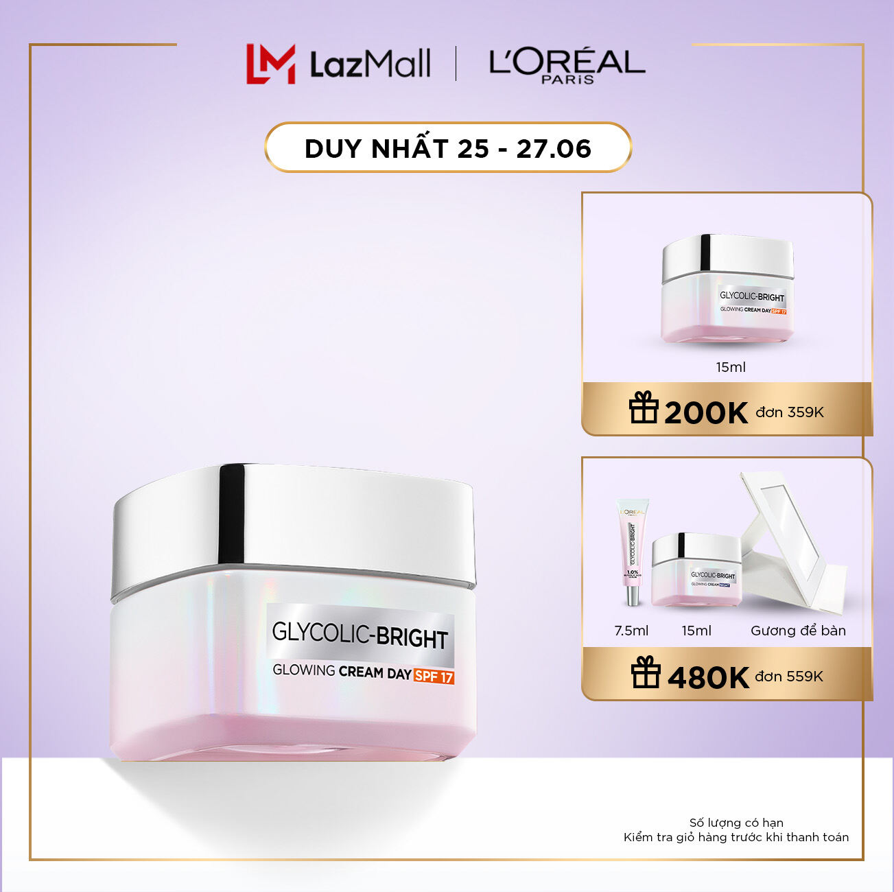 Kem ngày dưỡng sáng mờ thâm nám L'Oreal Paris Glycolic (AHA) Bright SPF 17 50ml