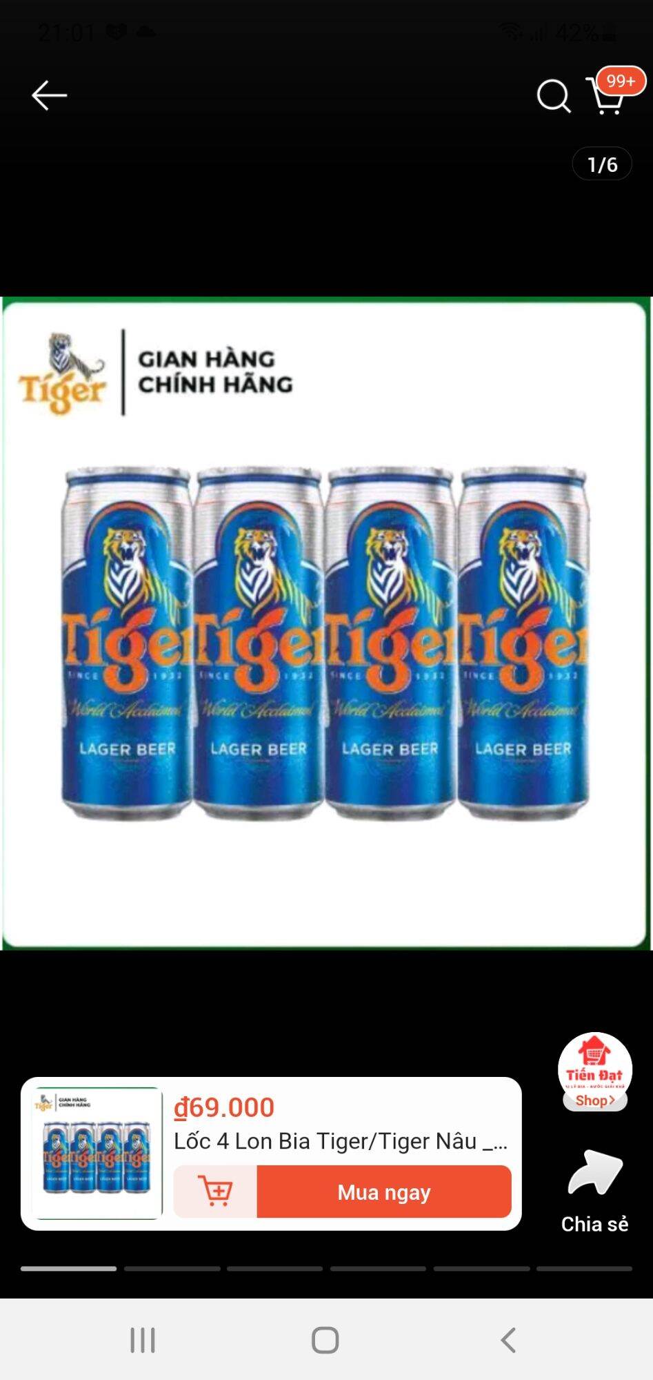 Bia lon tiger combo 4 lon 330ml