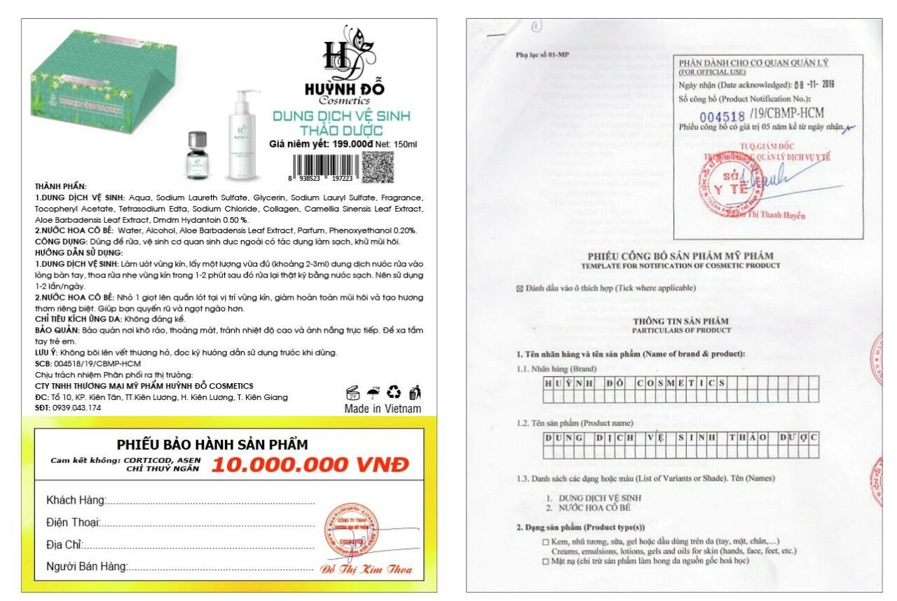 Dung dịch  vệ  sinh phụ  nữ  huỳnh  đỗ (tặng  kèm chai nước hoa vùng  kín)