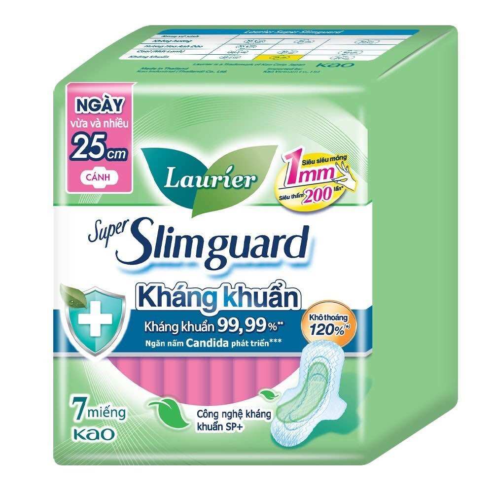 Băng Vệ Sinh Laurier Siêu Mỏng Kháng Khuẩn 25cm Super Slimguard 25cm