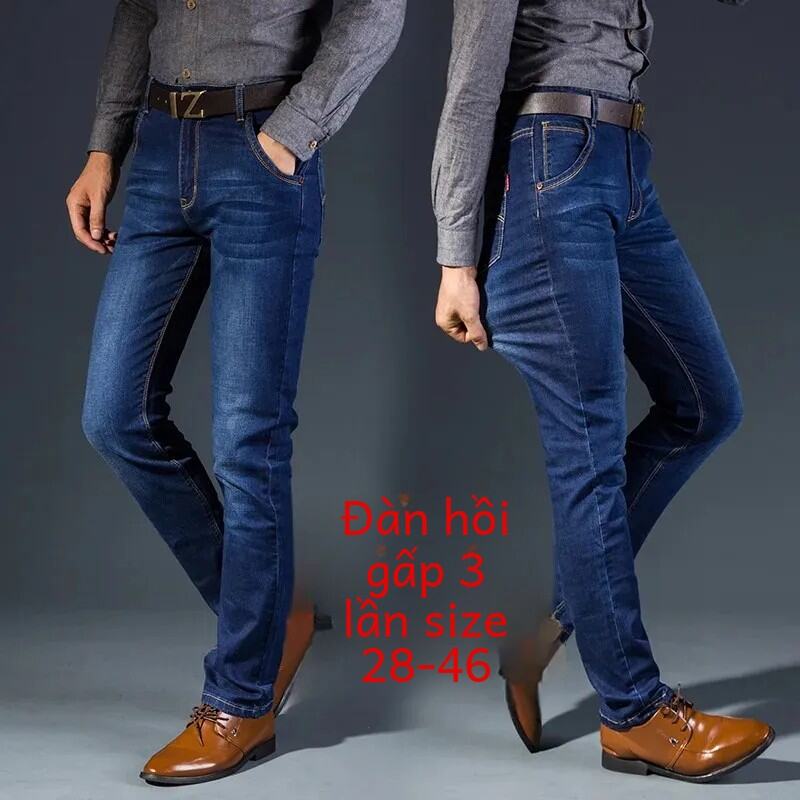 Plus Kích Thước Cao Cấp Giảm Béo Chân Thẳng Quần Jean Nam Co Giãn Áo Denim Quần Lớn 42 Trung Niên